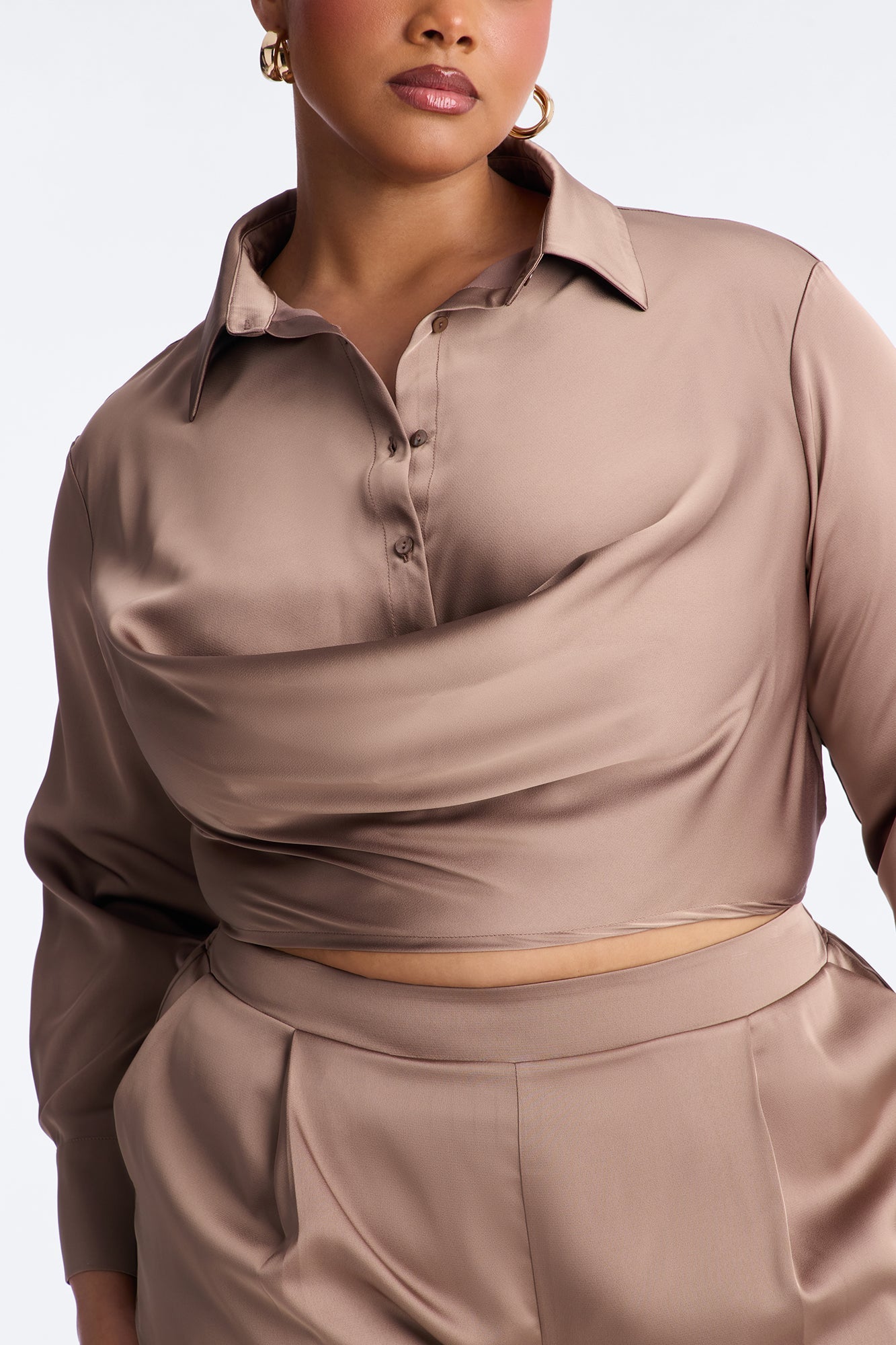 Champagne Dreams Satin Pant Set - Bronze