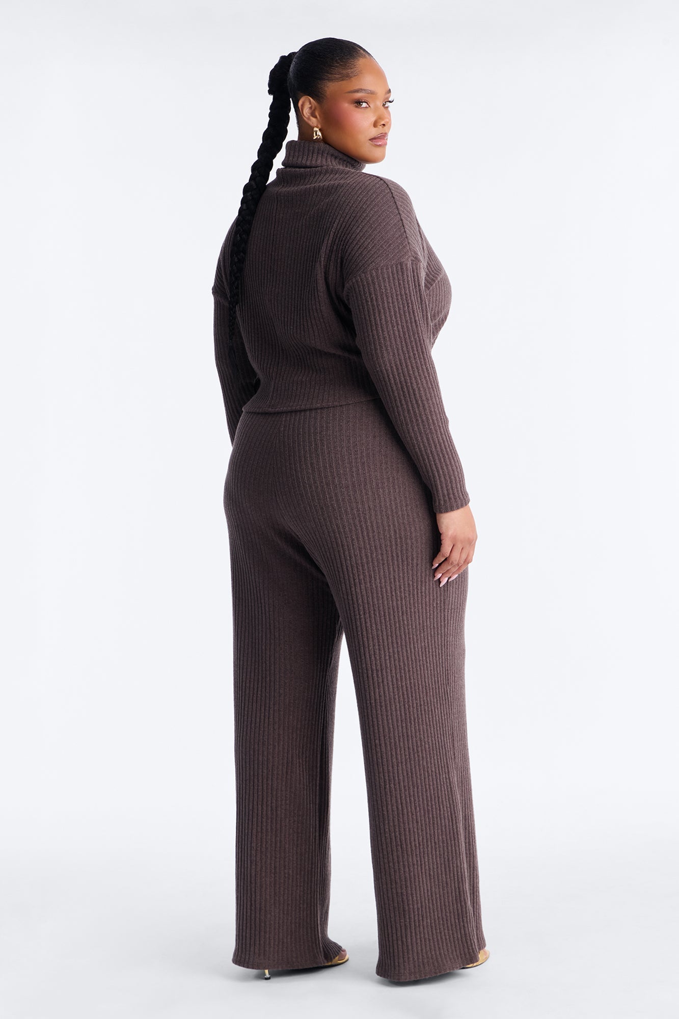 Melissa Ribbed Turtleneck Pant Set - Brown