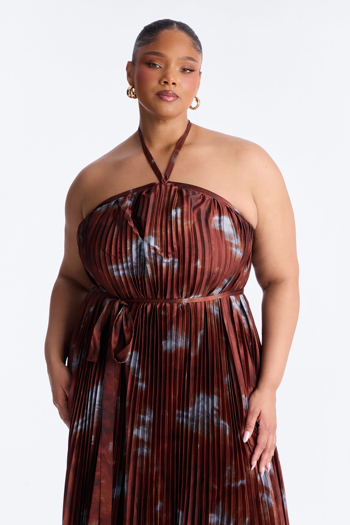 Flirting Plisse Maxi Dress - Brown/combo