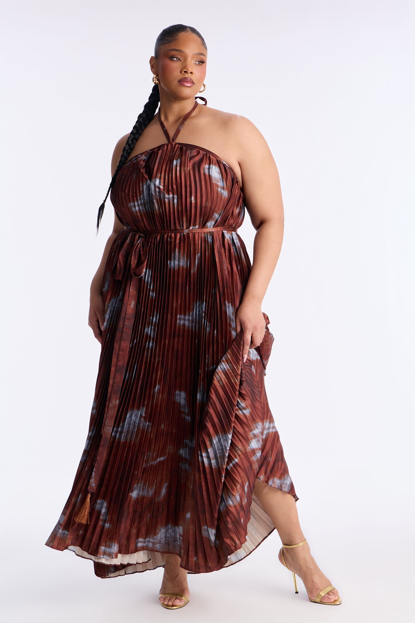 Flirting Plisse Maxi Dress - Brown/combo