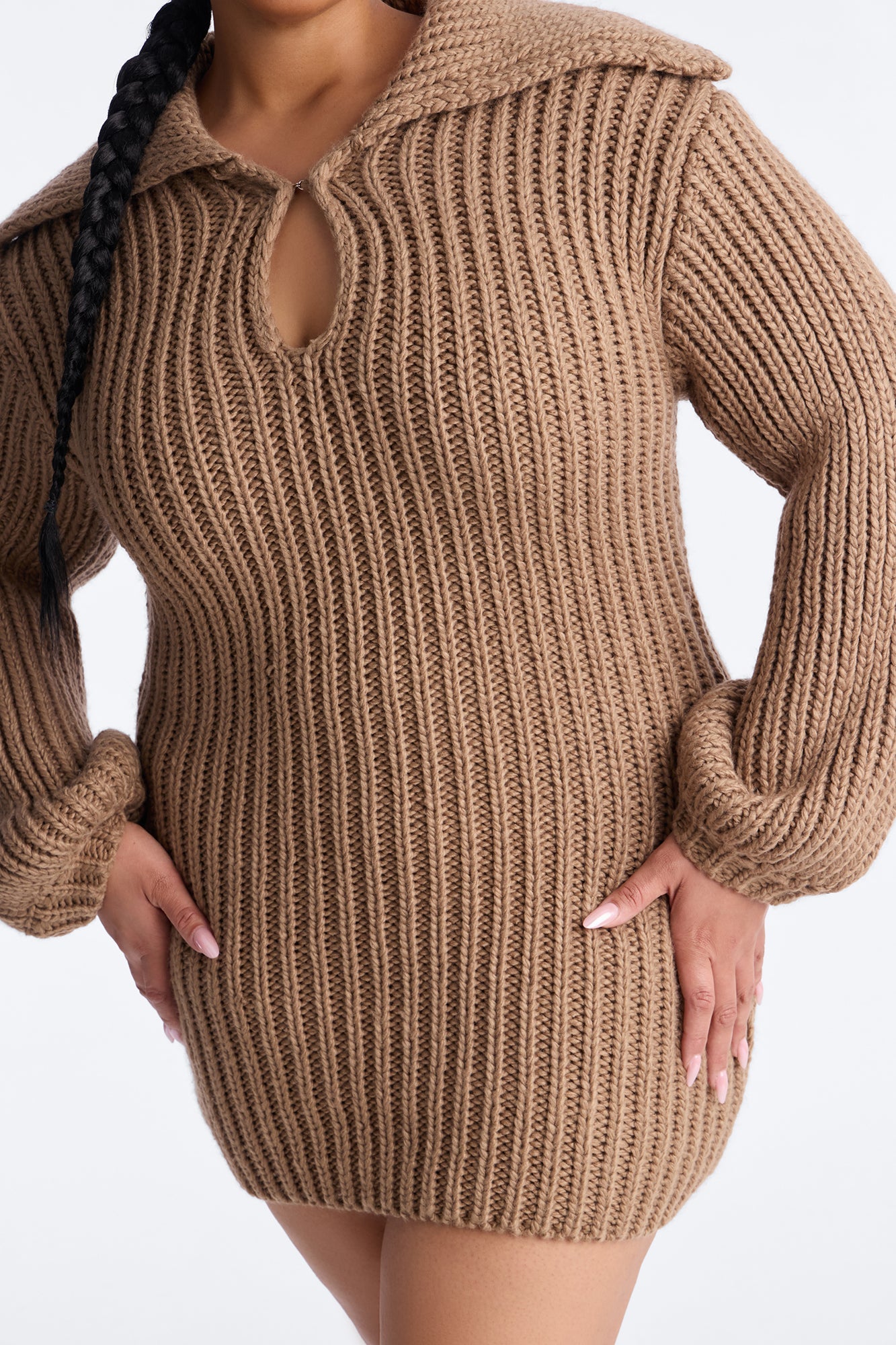 Tessa Chunky Knit Sweater Mini Dress - Mocha