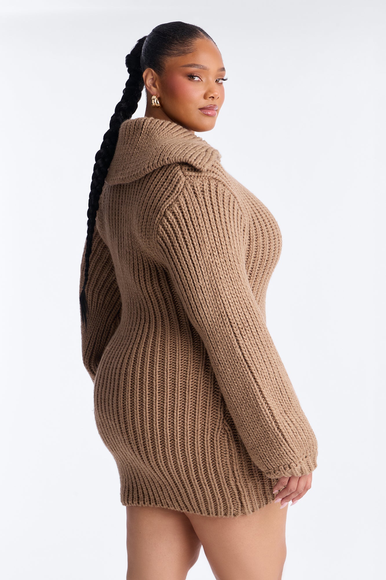 Tessa Chunky Knit Sweater Mini Dress - Mocha