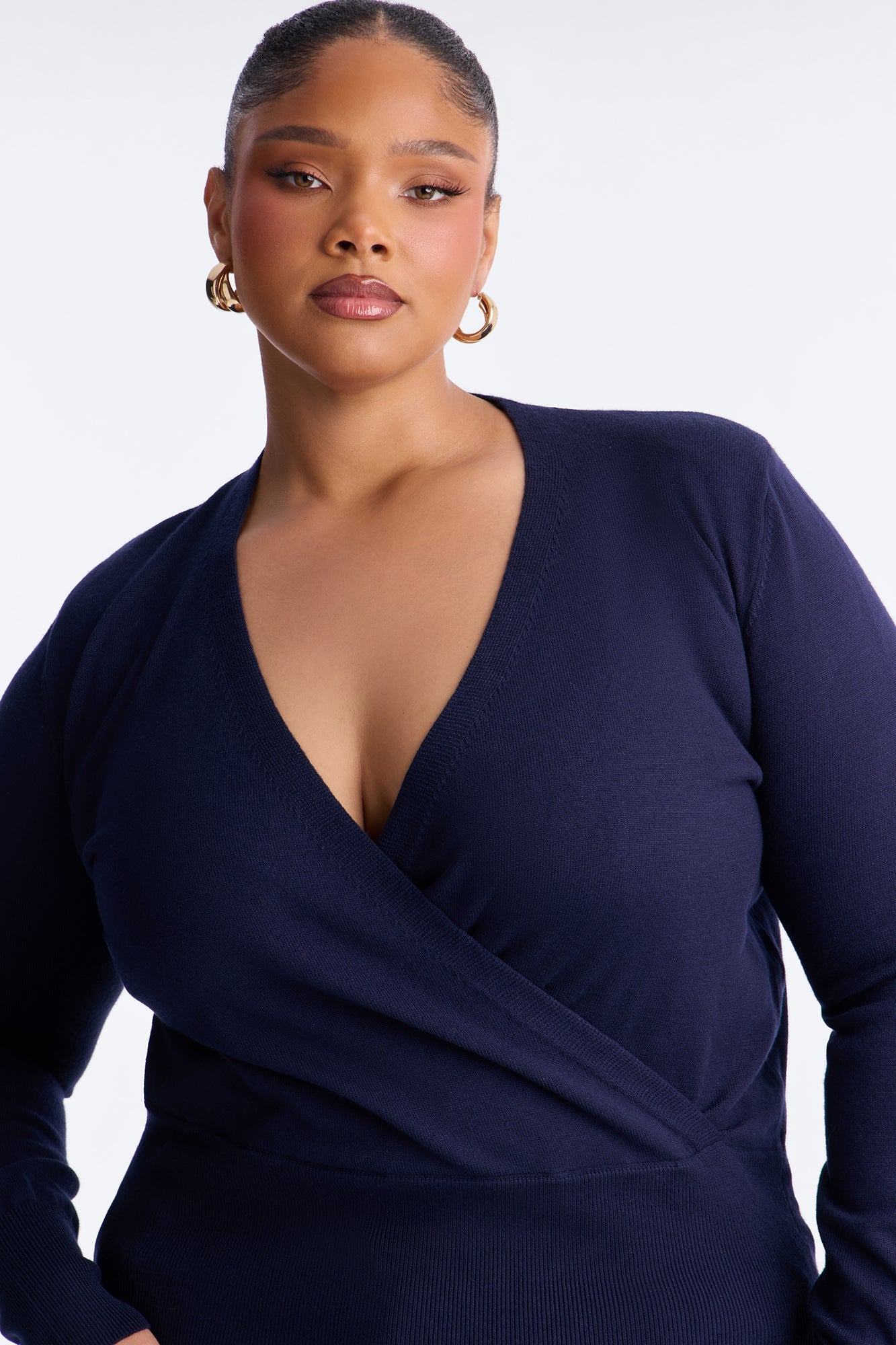 Amelia Shoulder Pads Surplice Sweater Top - Navy