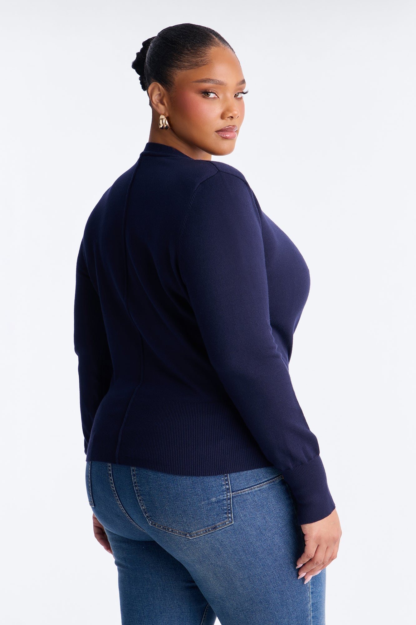 Amelia Shoulder Pads Surplice Sweater Top - Navy