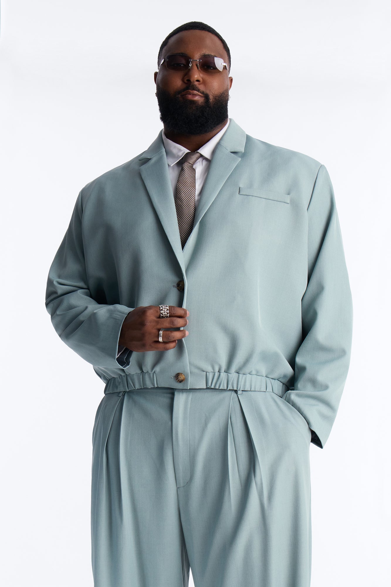 Cropped Strikeout Blazer Bomber Jacket - Blue