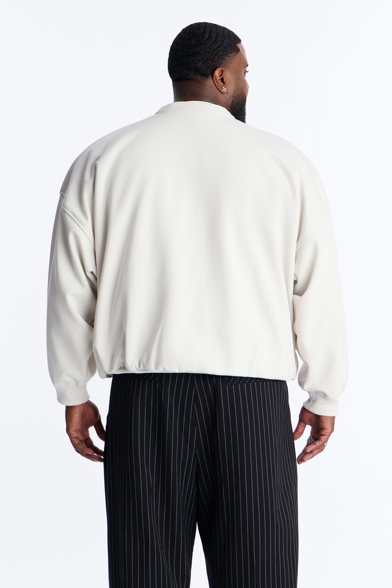 Slow Jam Embroidered Structured Fleece Crewneck - Cream