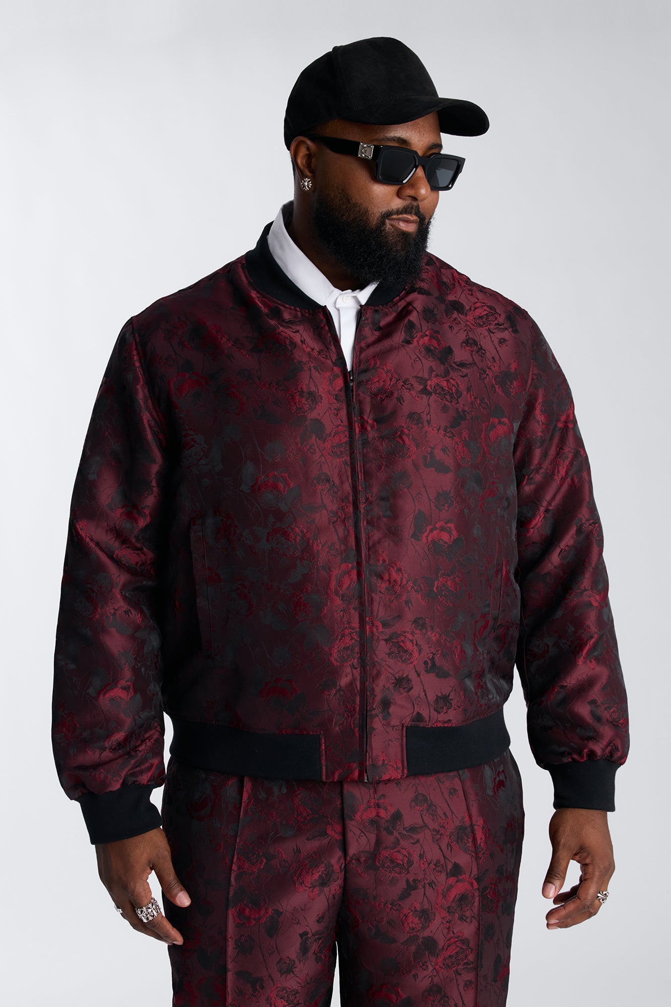 Rose Mirage Bomber Jacket - Burgundy