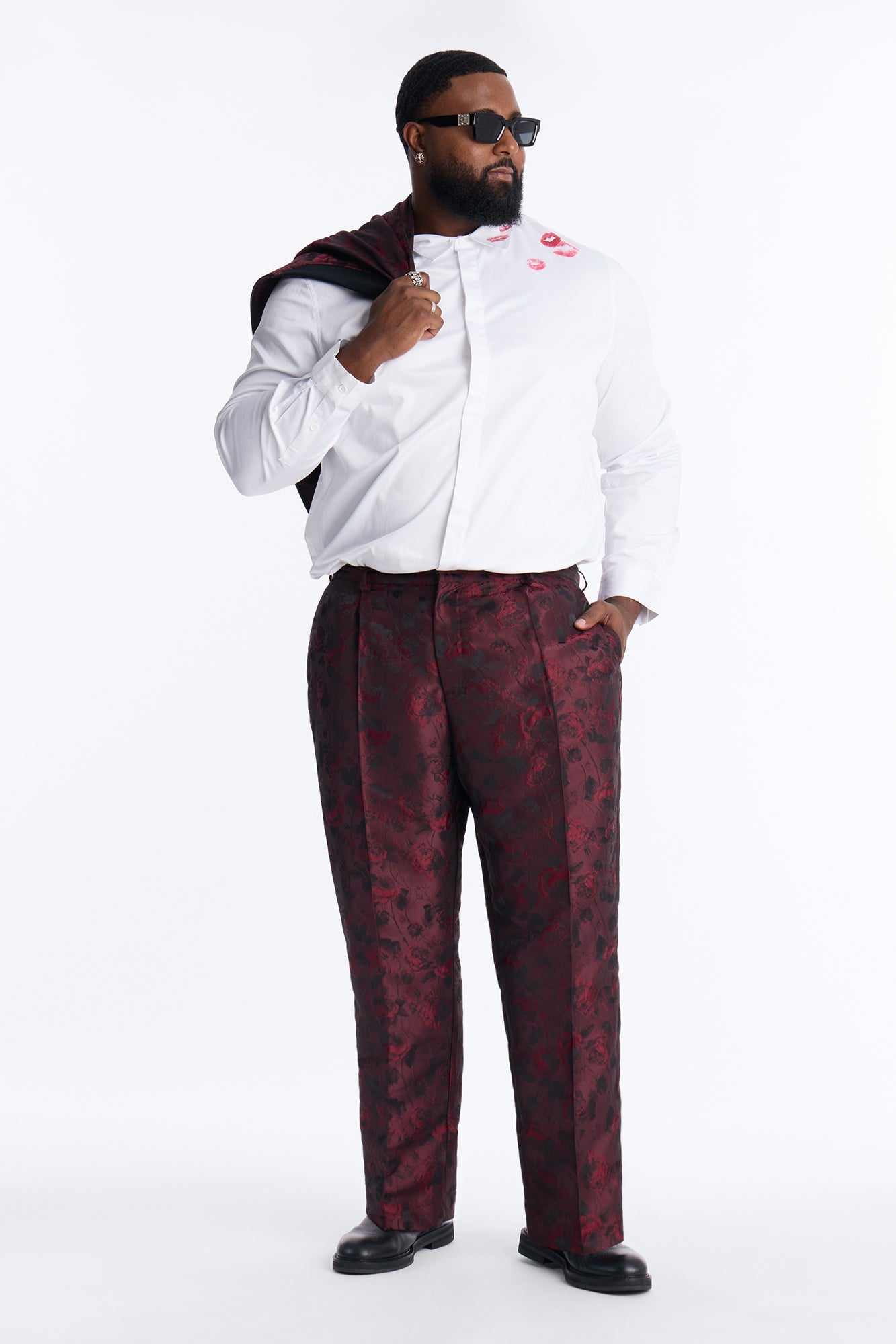 Straight Rose Mirage Pleated Trouser - Burgundy