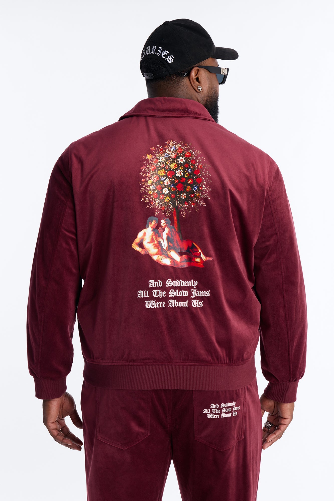 Concrete Rose Textured Bomber Jacket - Burgundy