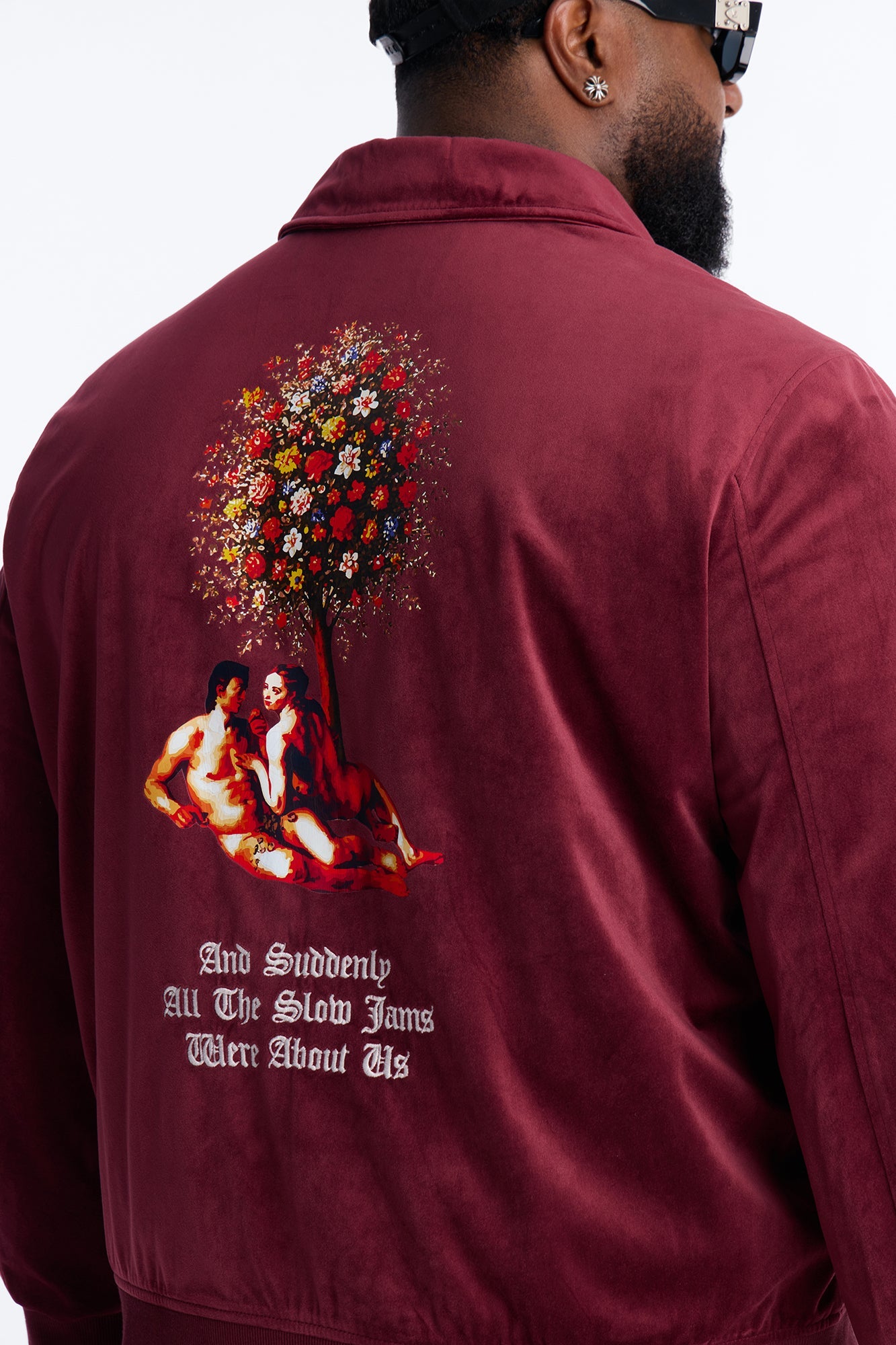Concrete Rose Textured Bomber Jacket - Burgundy