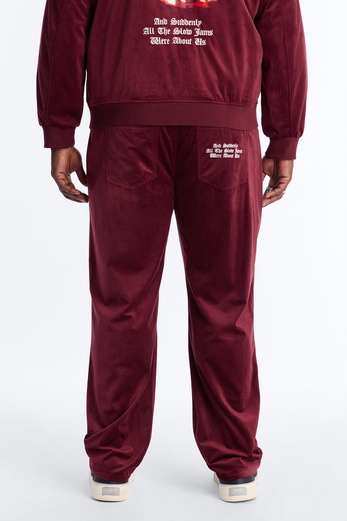 Straight Concrete Rose Textured Pant - Burgundy