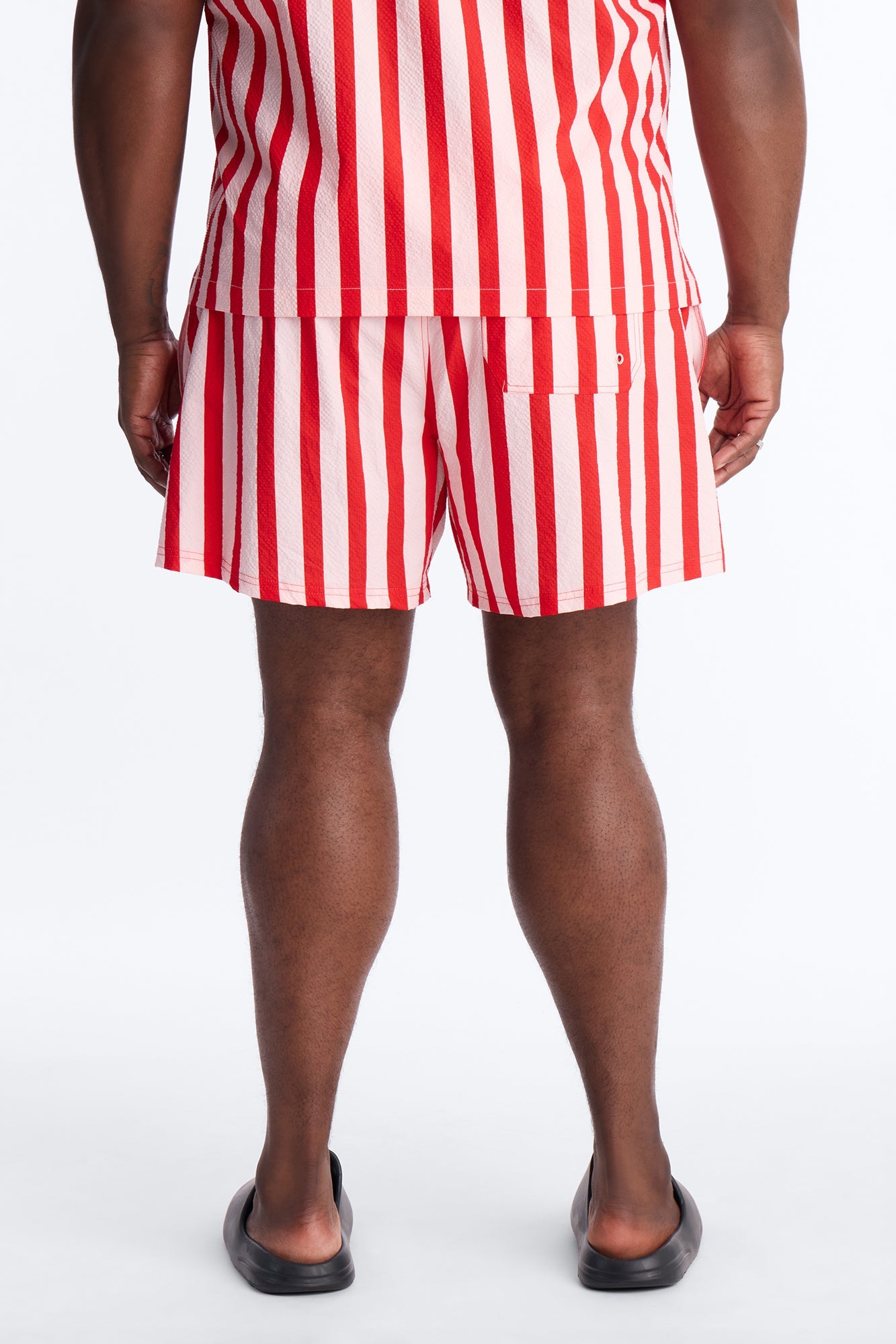 Striped Party Seersucker Swim Trunk 6″ - Red