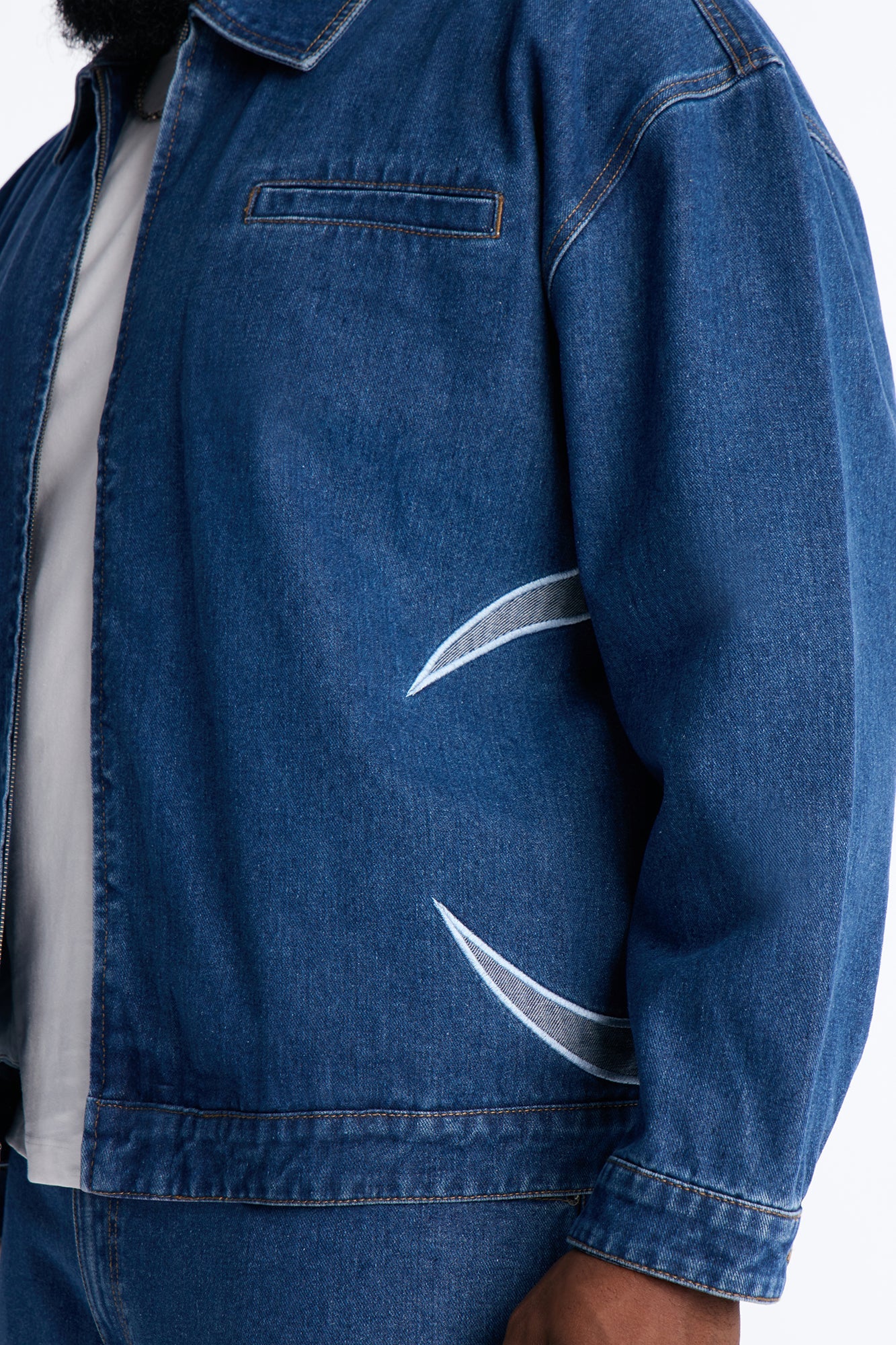Cropped Crescent Denim Work Jacket - Medium Blue Wash