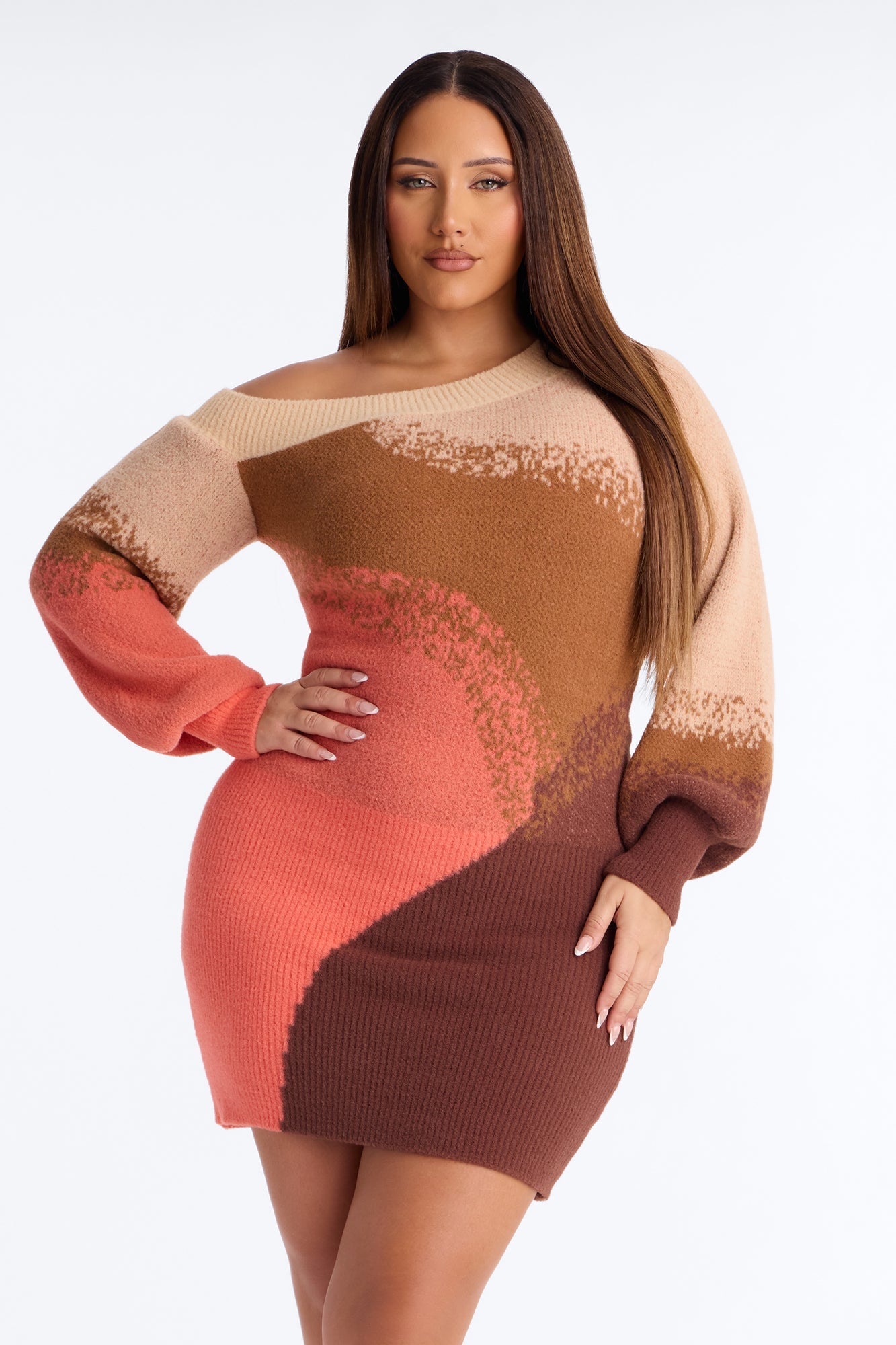 Cuffing Season Color Block Sweater Mini Dress - Brown/combo