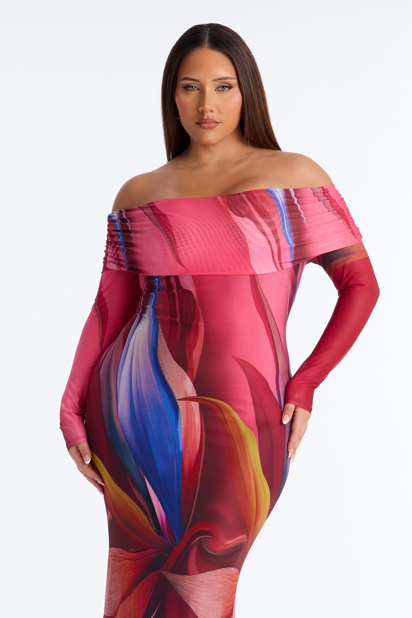 Jennifer Abstract Mesh Maxi Dress - Pink/combo