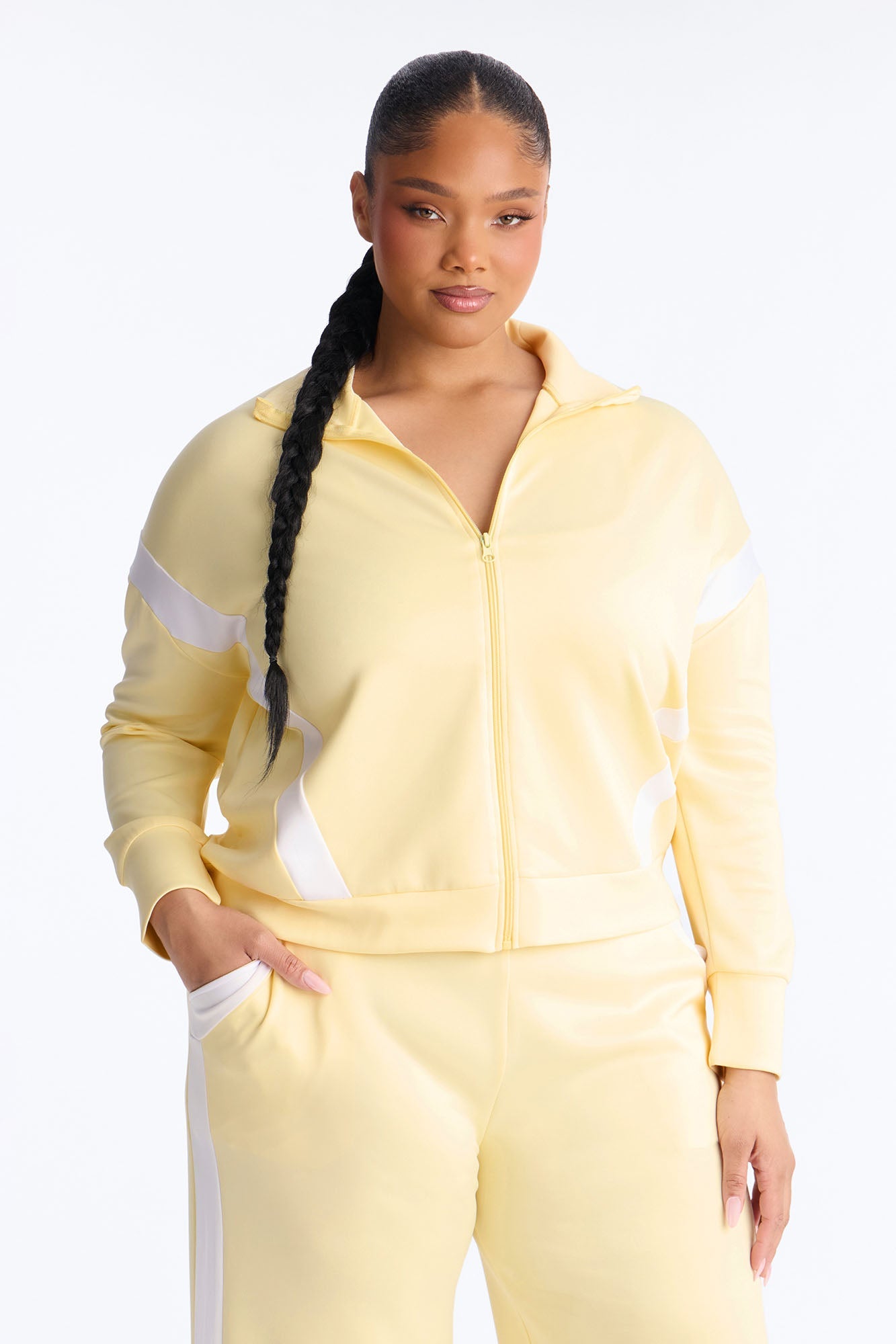 Stacy Scuba Zip Up Pant Set - Yellow