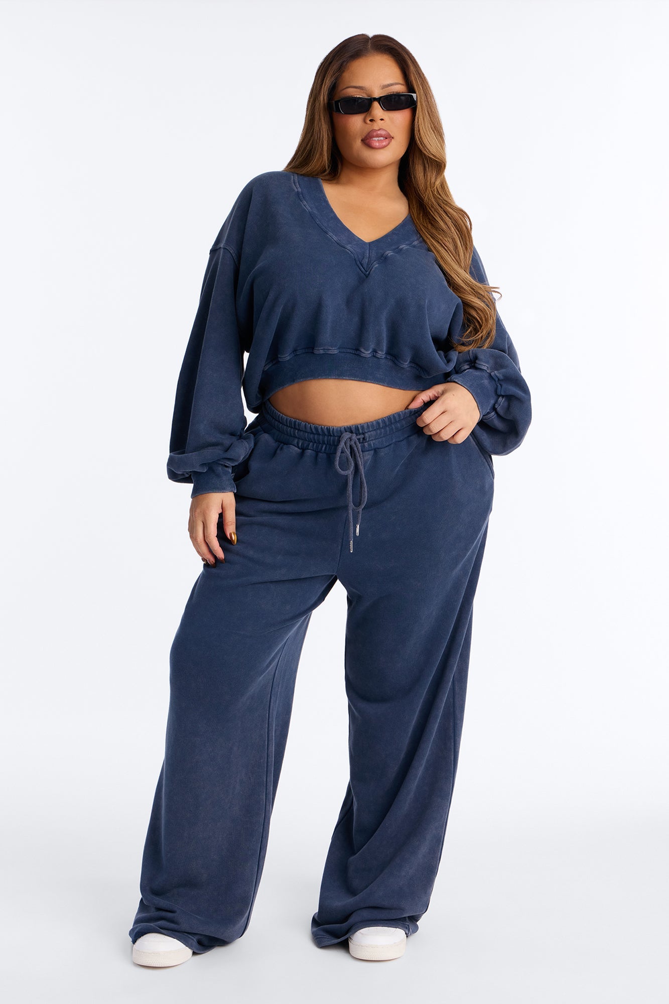 Angelica Washed French Terry Pant Set - Navy