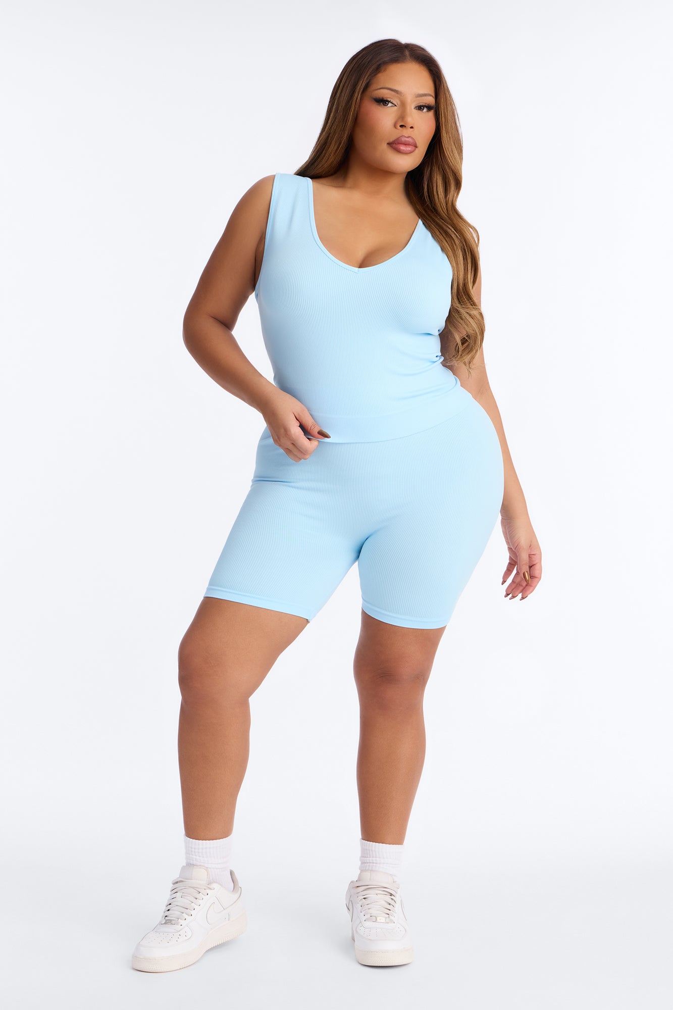 Allison Seamless Biker Short Set - Light Blue