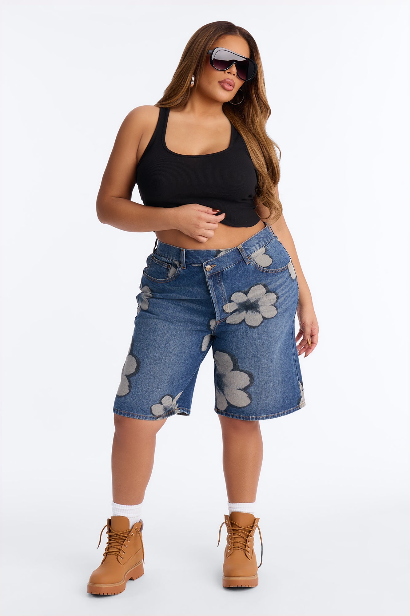 Born To Bloom Crossover Denim Jorts - Dark Wash