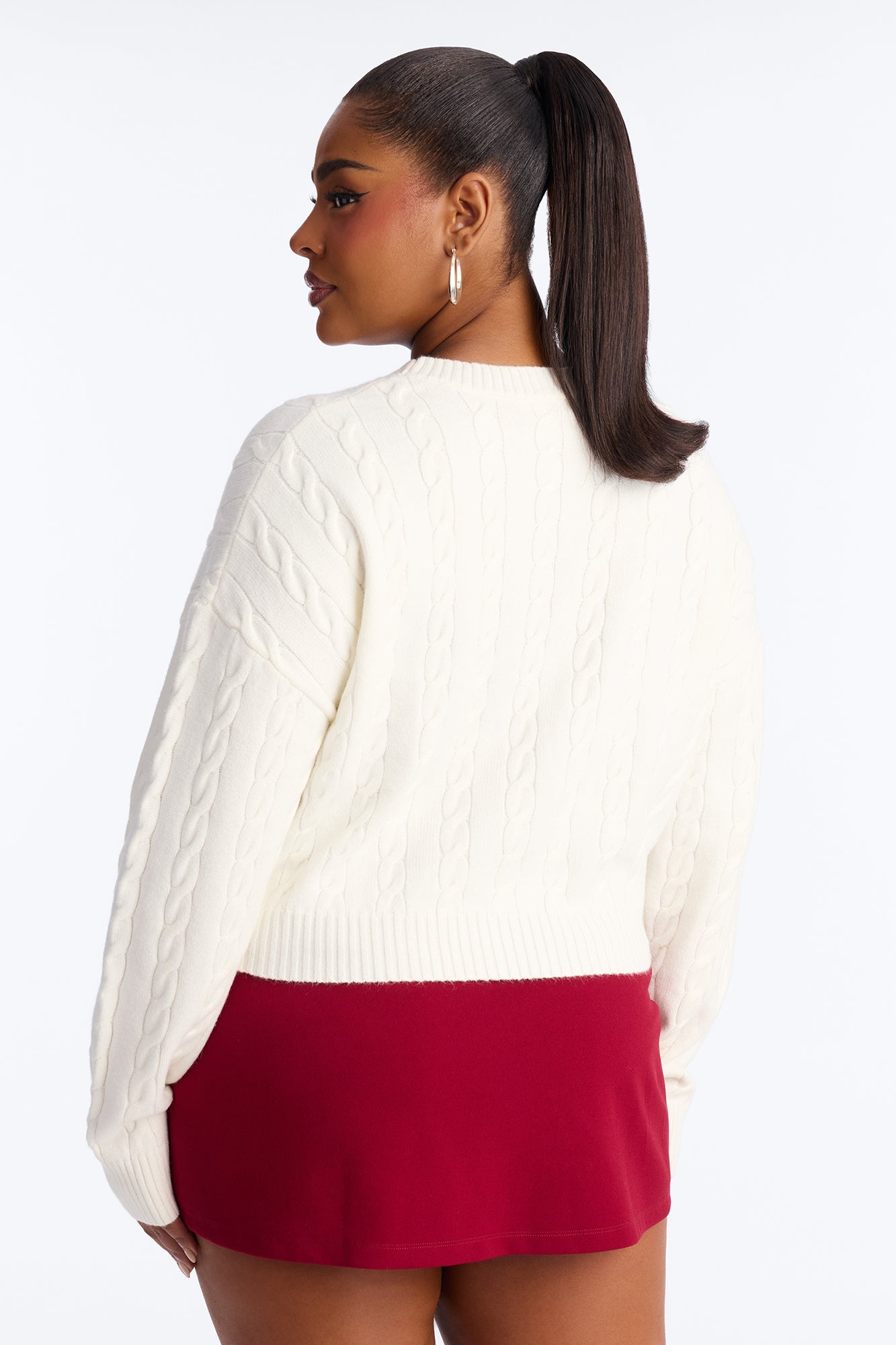 Cutie Bow Cherry Cable Knit Sweater - Ivory
