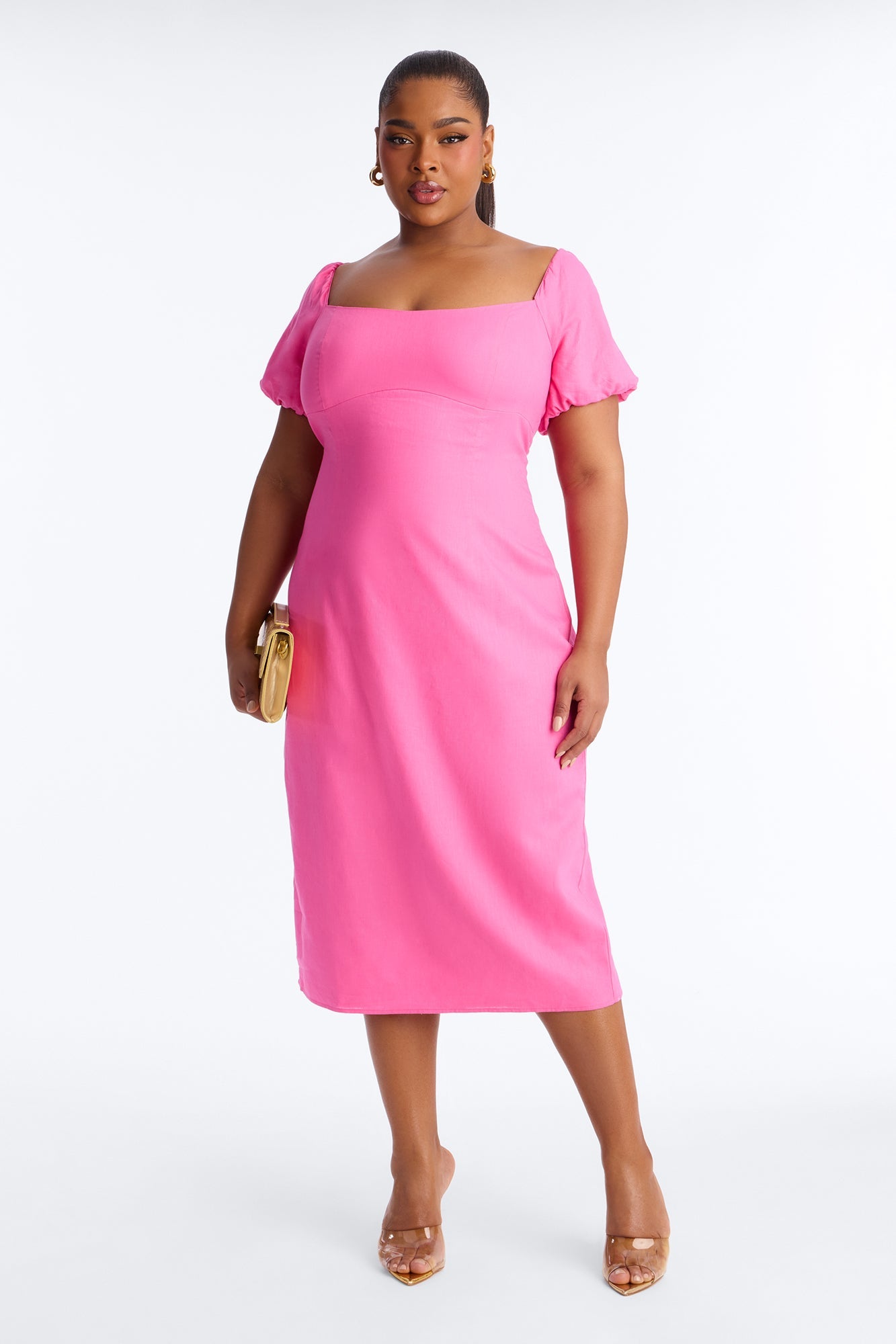 Brighter Days Linen Midi Dress - Fuchsia
