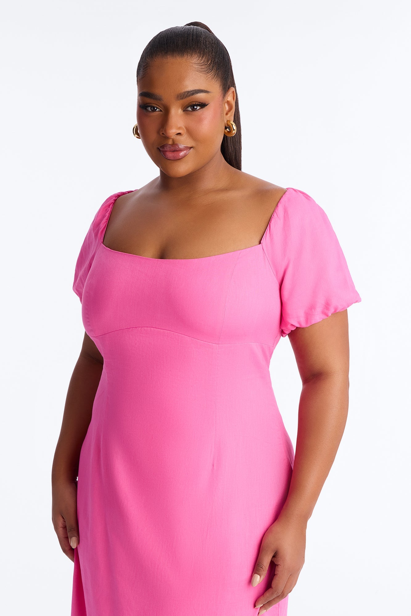Brighter Days Linen Midi Dress - Fuchsia