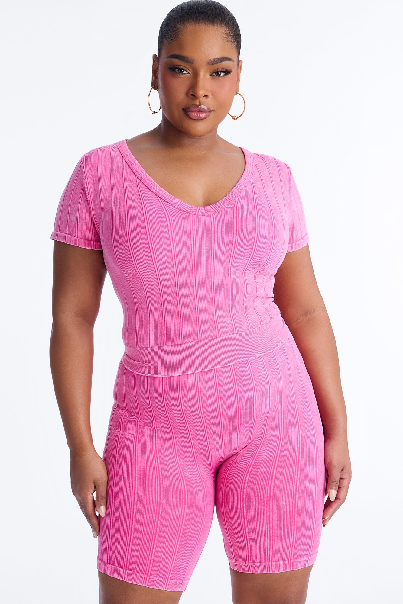 Alisha Seamless Biker Short Set - Fuchsia