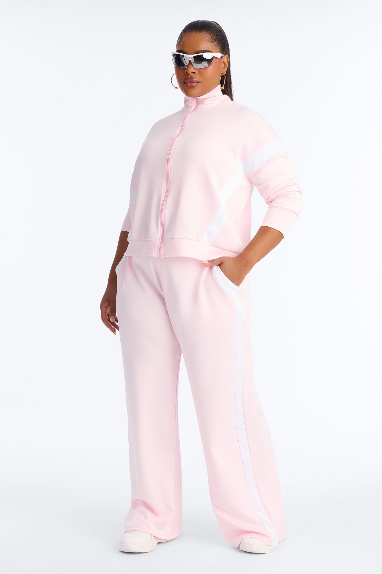 Stacy Scuba Zip Up Pant Set - Pink