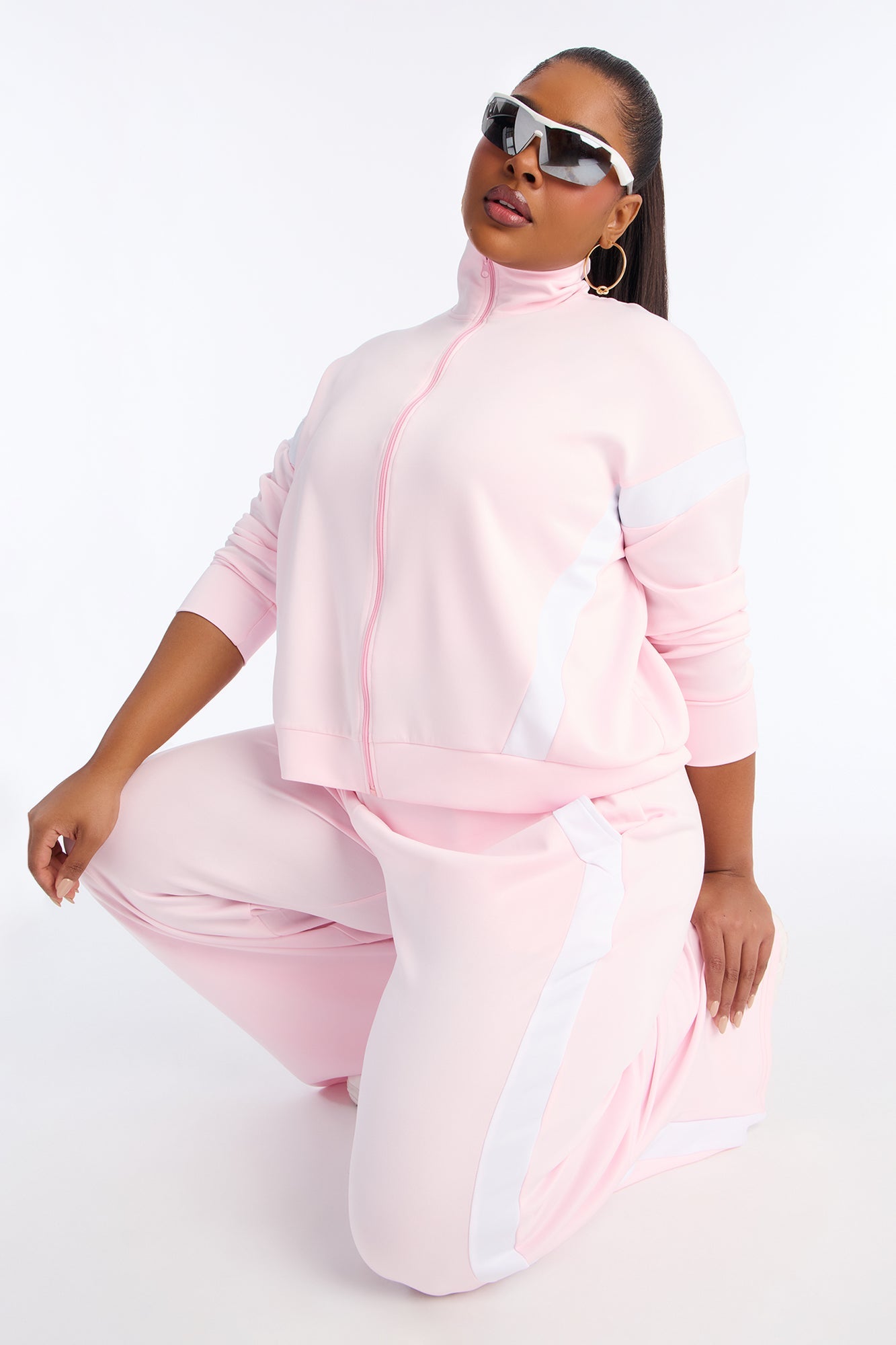 Stacy Scuba Zip Up Pant Set - Pink