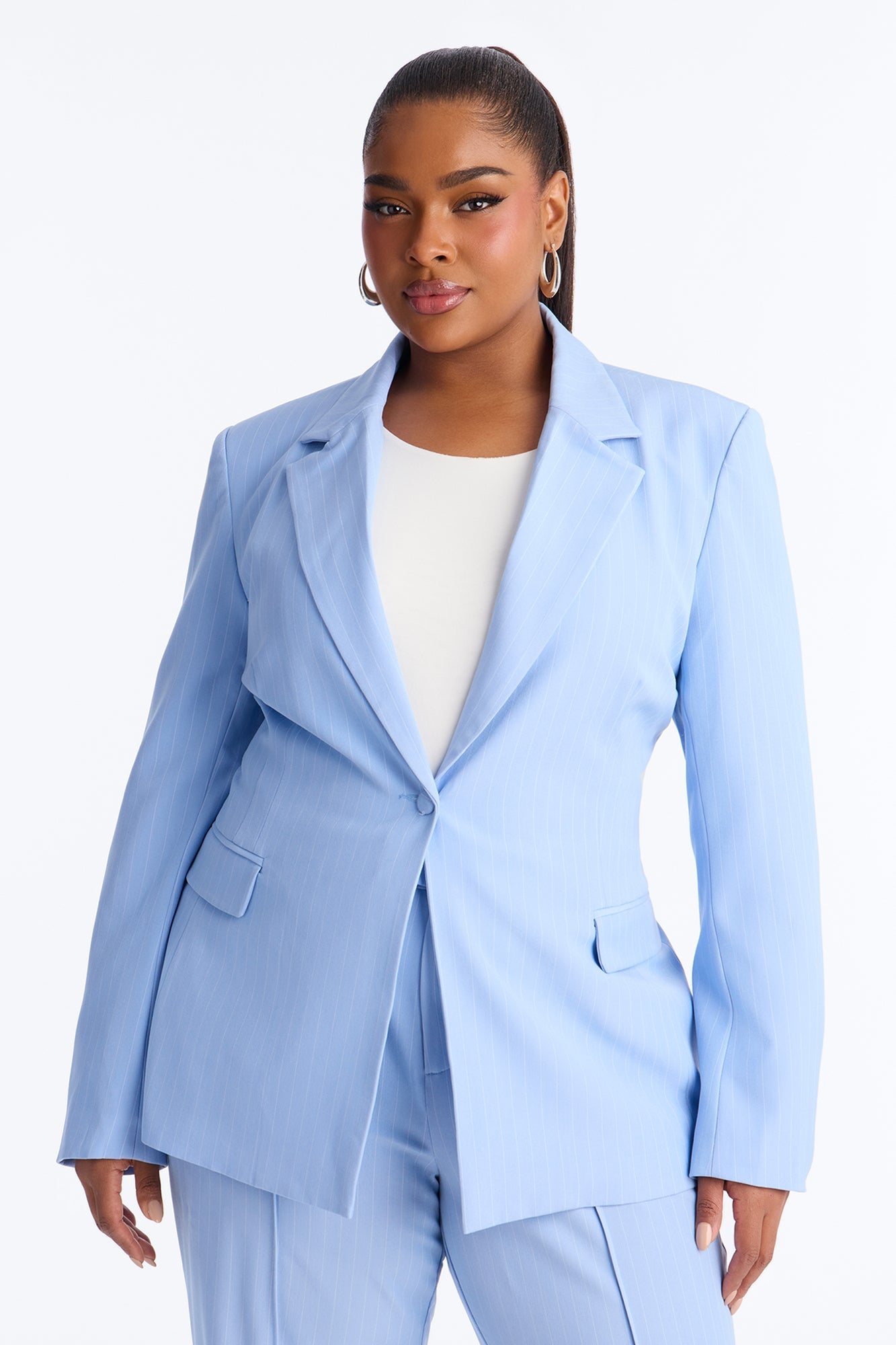 Steal The Show Pinstripe Blazer - Blue