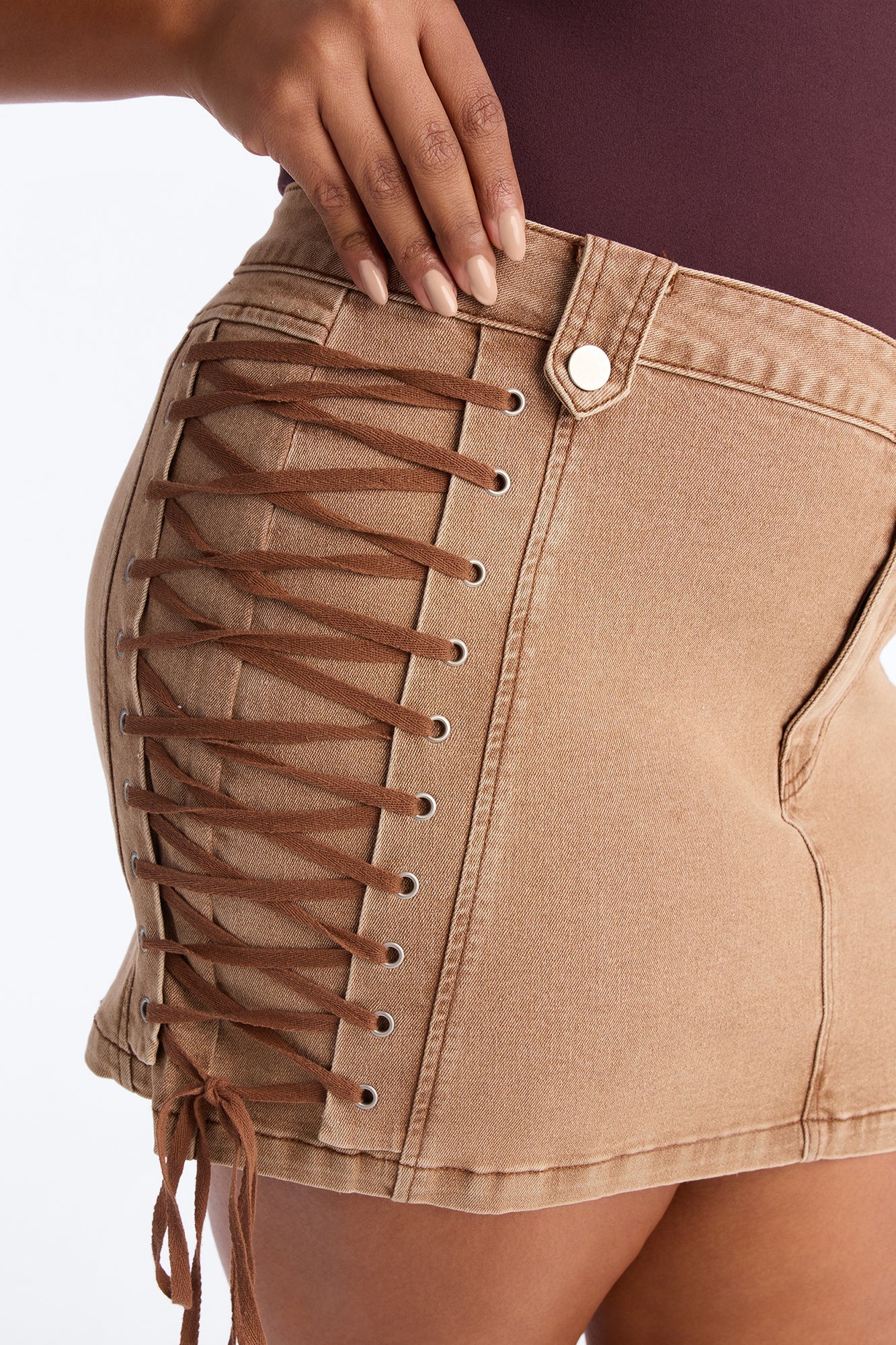 After Hours Lace Up Mini Skirt - Khaki