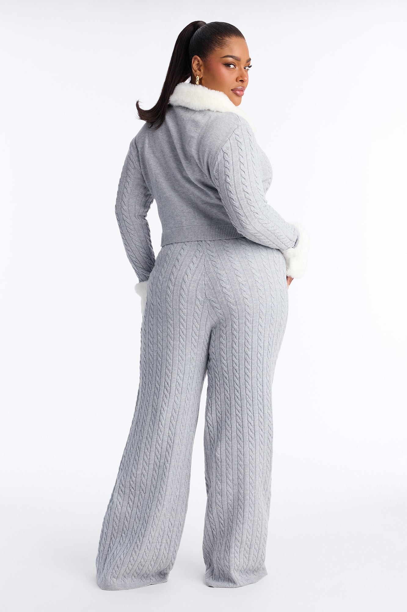 Cozy Vibe Faux Fur Sweater Pant Set - Grey