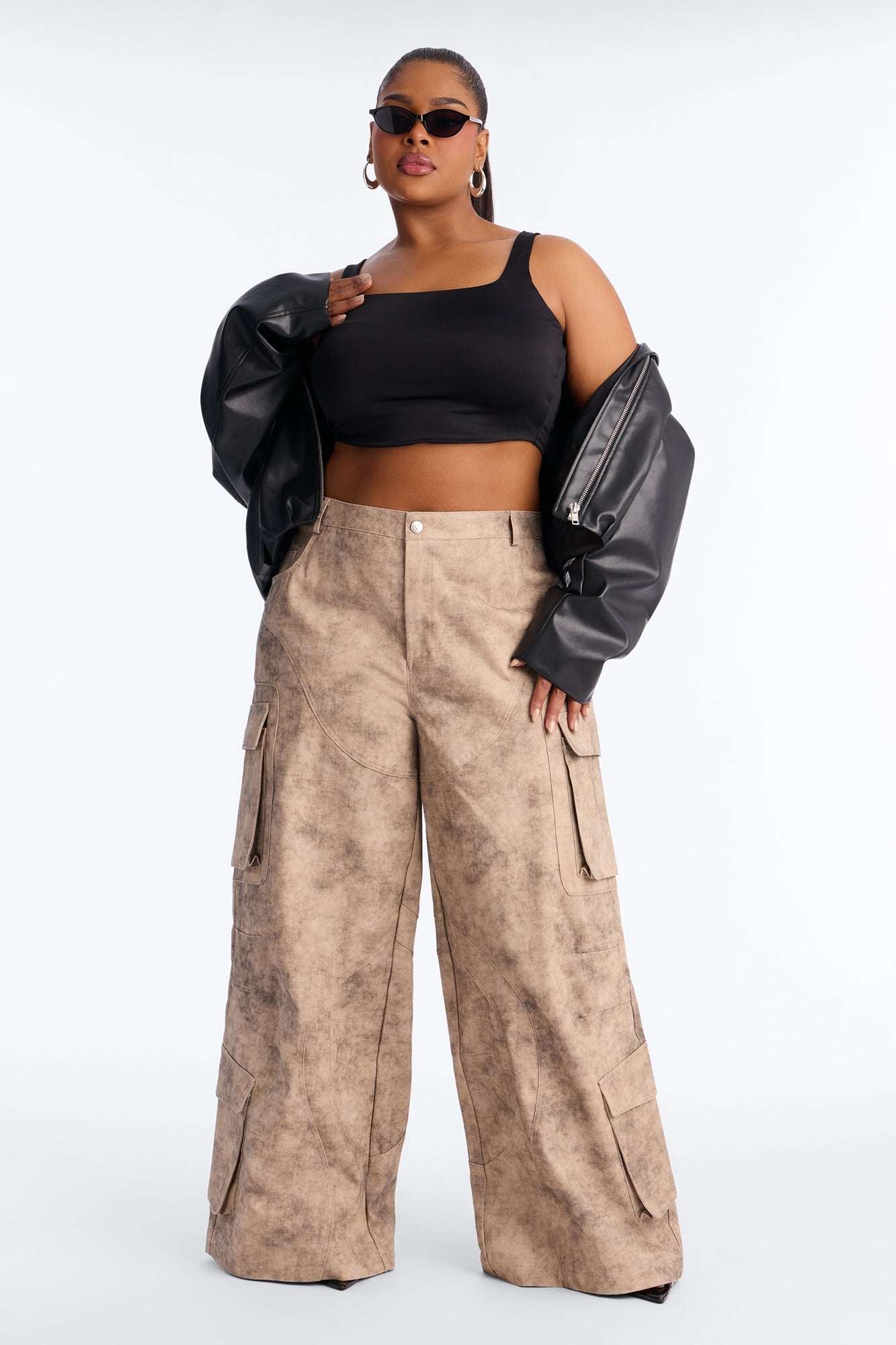 Bold Moves Washed Wide Leg Cargo Pant 33″ - Brown/combo