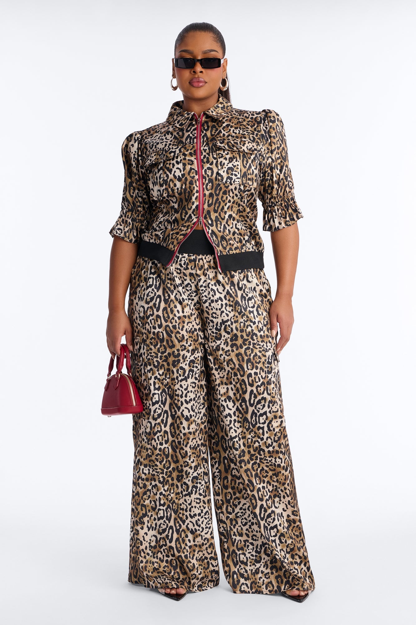 Wild Intuition Leopard Print Pant Set - Brown Combo