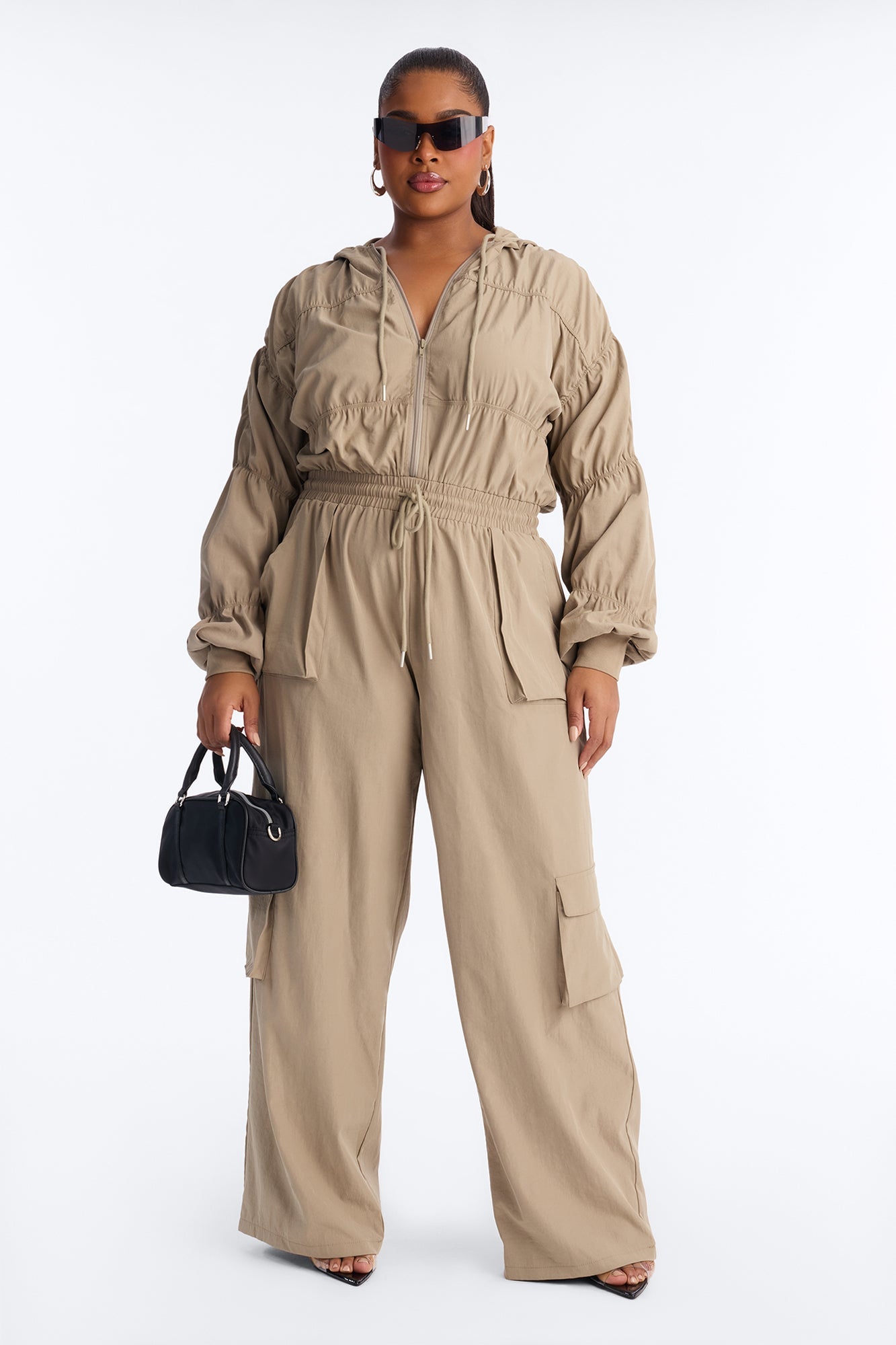 Amelia Hooded Cargo Jumpsuit - Olive