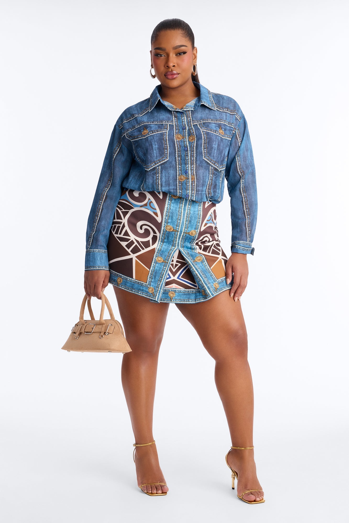 Dharva Denim Print Skirt Set - Blue/combo