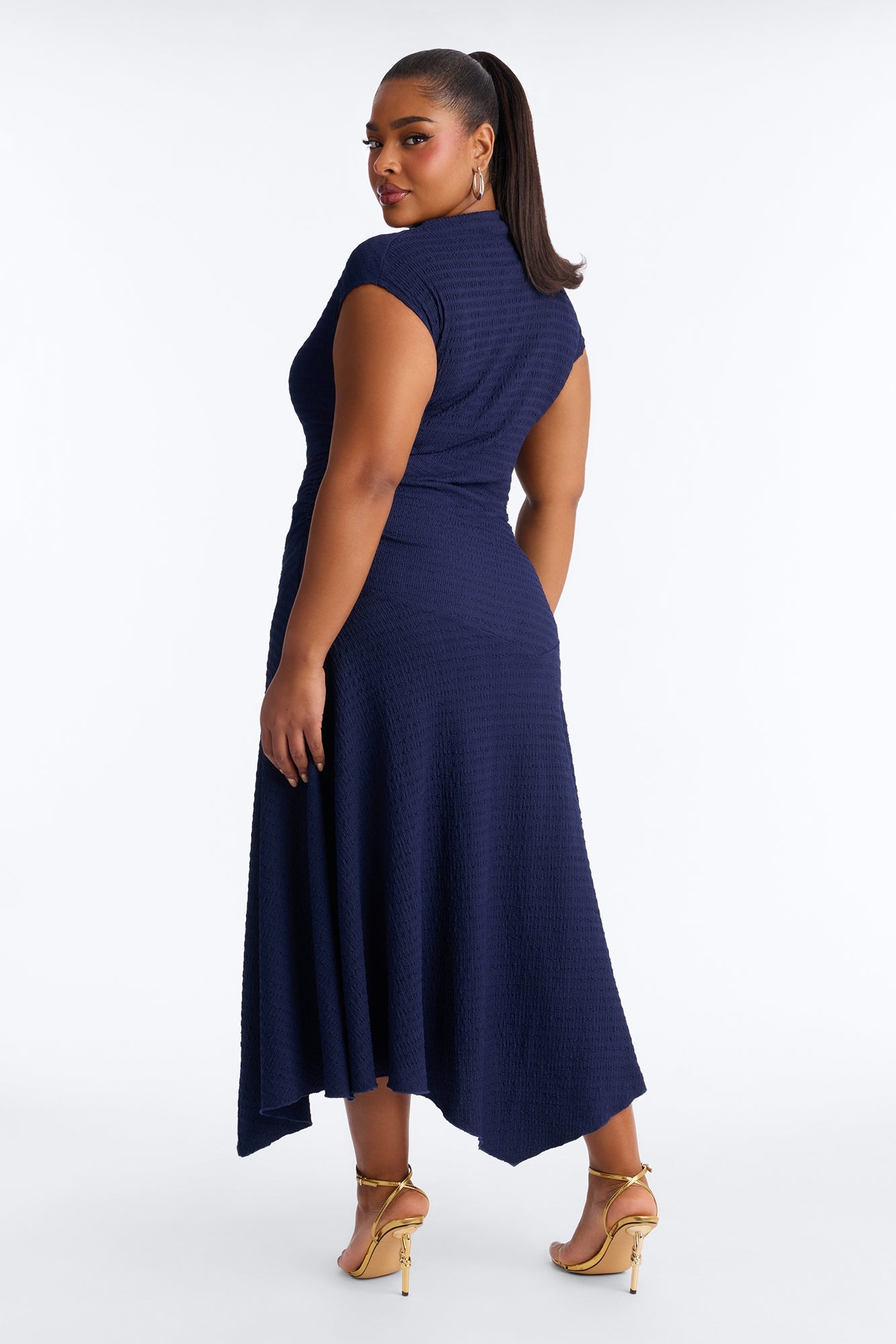 Kalina Textured Midi Dress - Navy