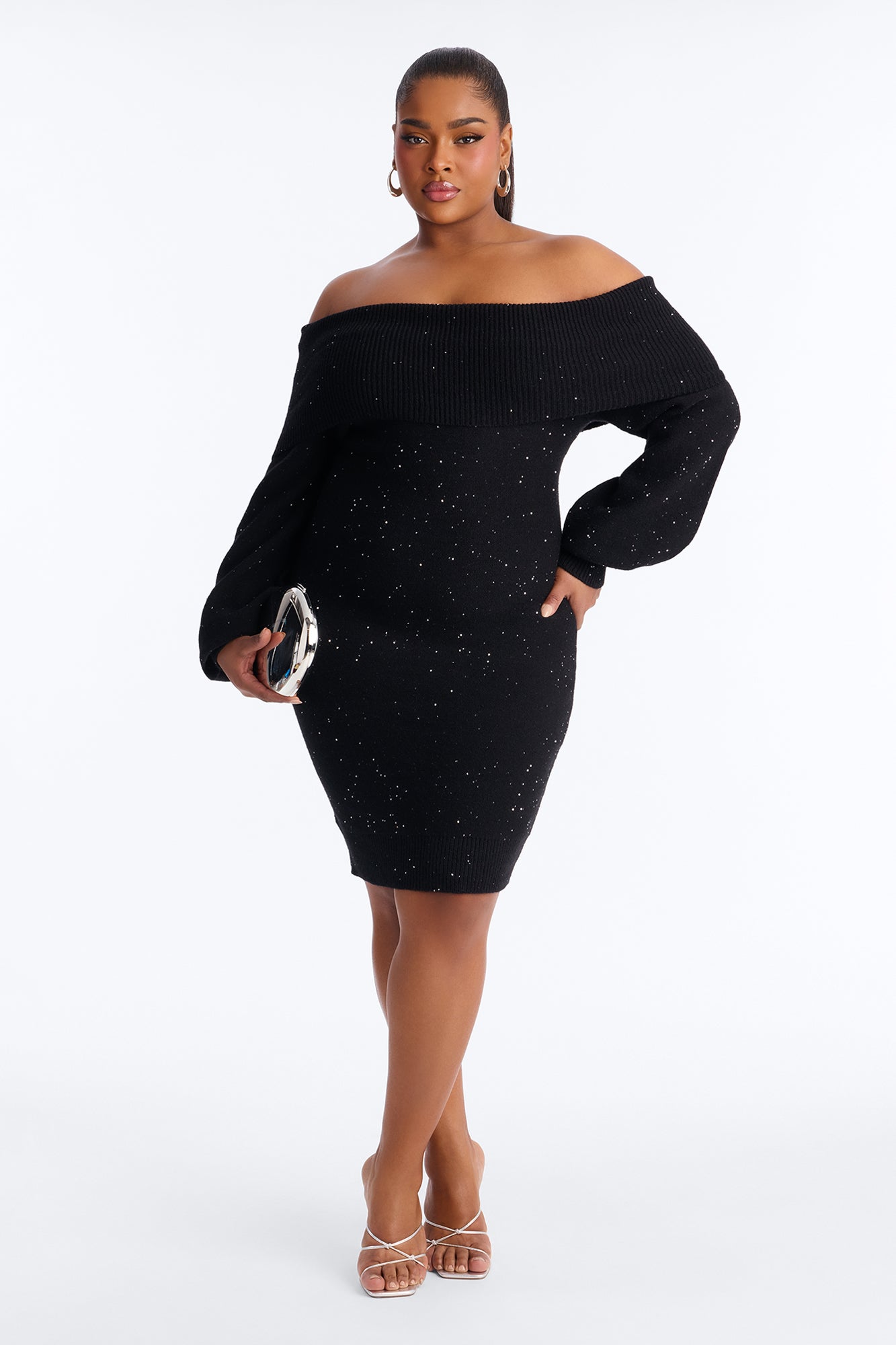Michelle Embellished Sweater Mini Dress - Black