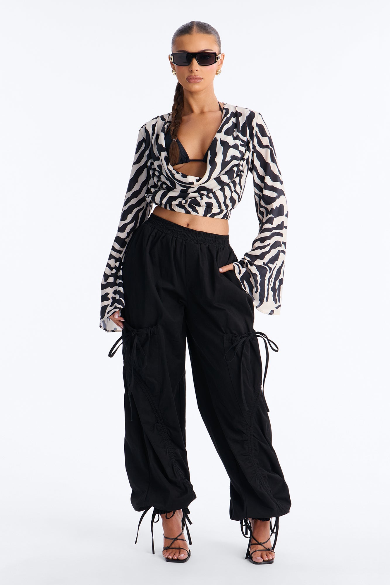 Gemma Low Rise Ruched Jogger Cargo Pant 30″ - Black