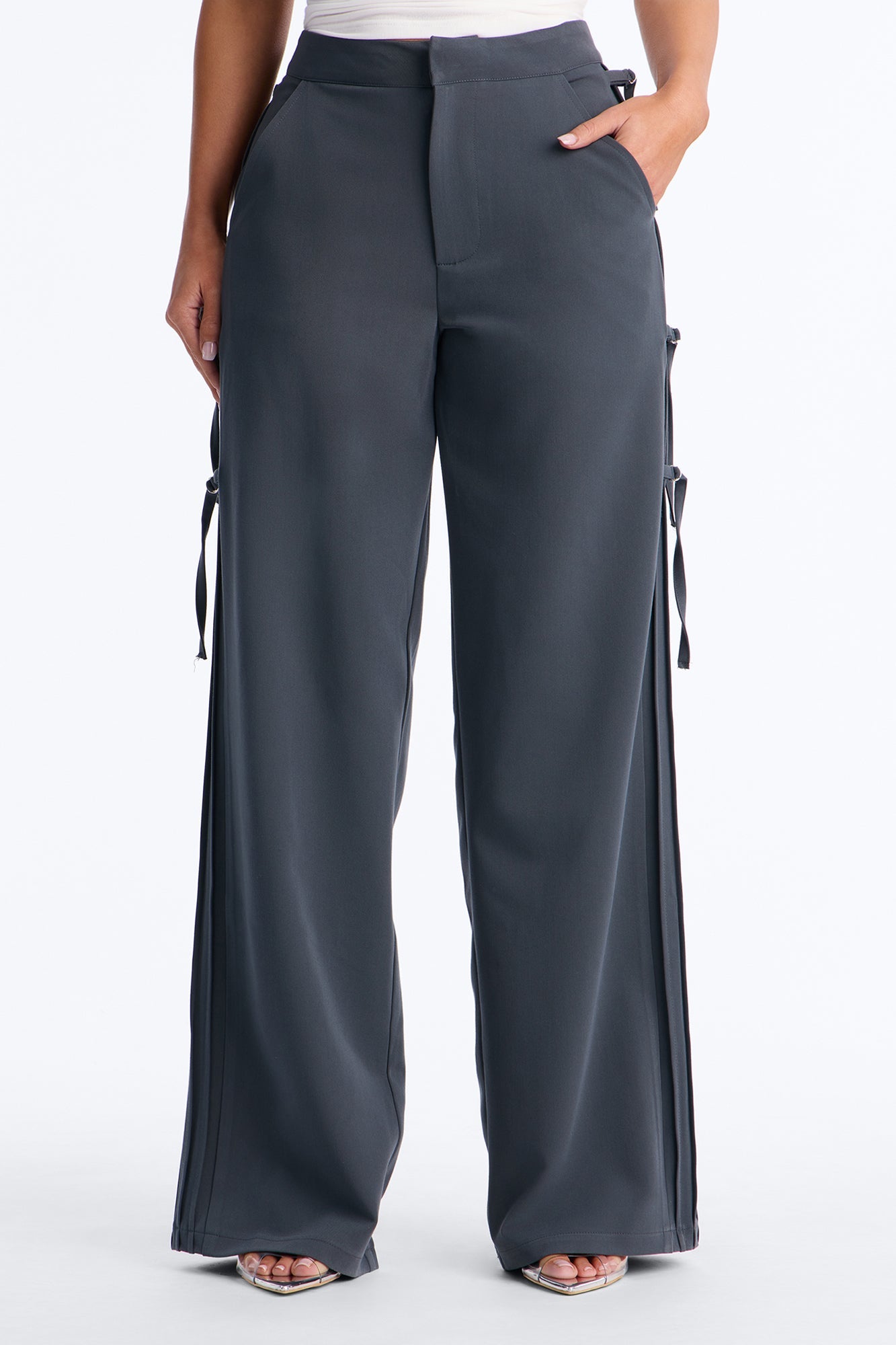 Alessandra Trouser Side Tab Detail Pant 33″ - Charcoal