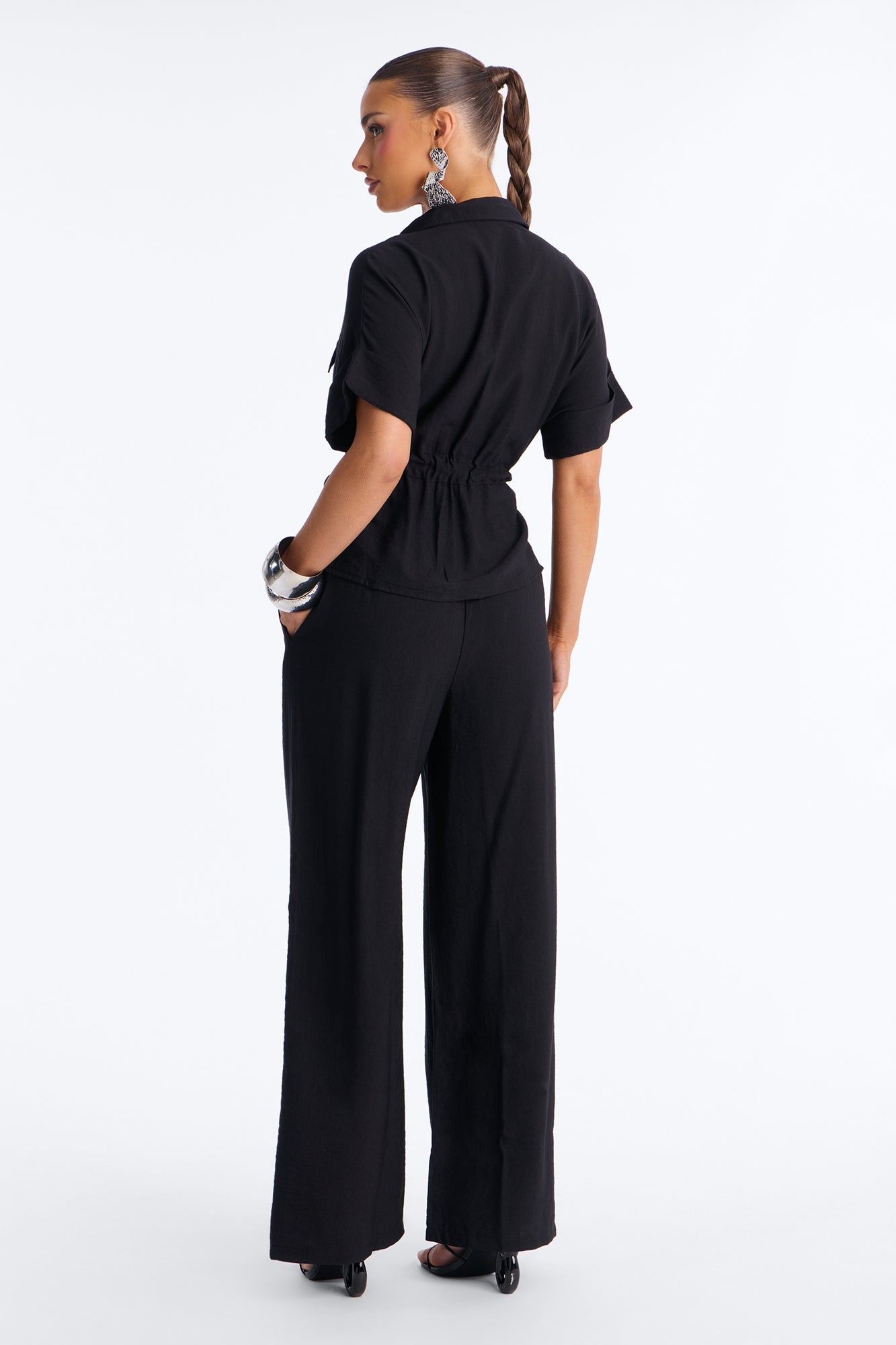 Noel Tie Waist Pant Set - Black