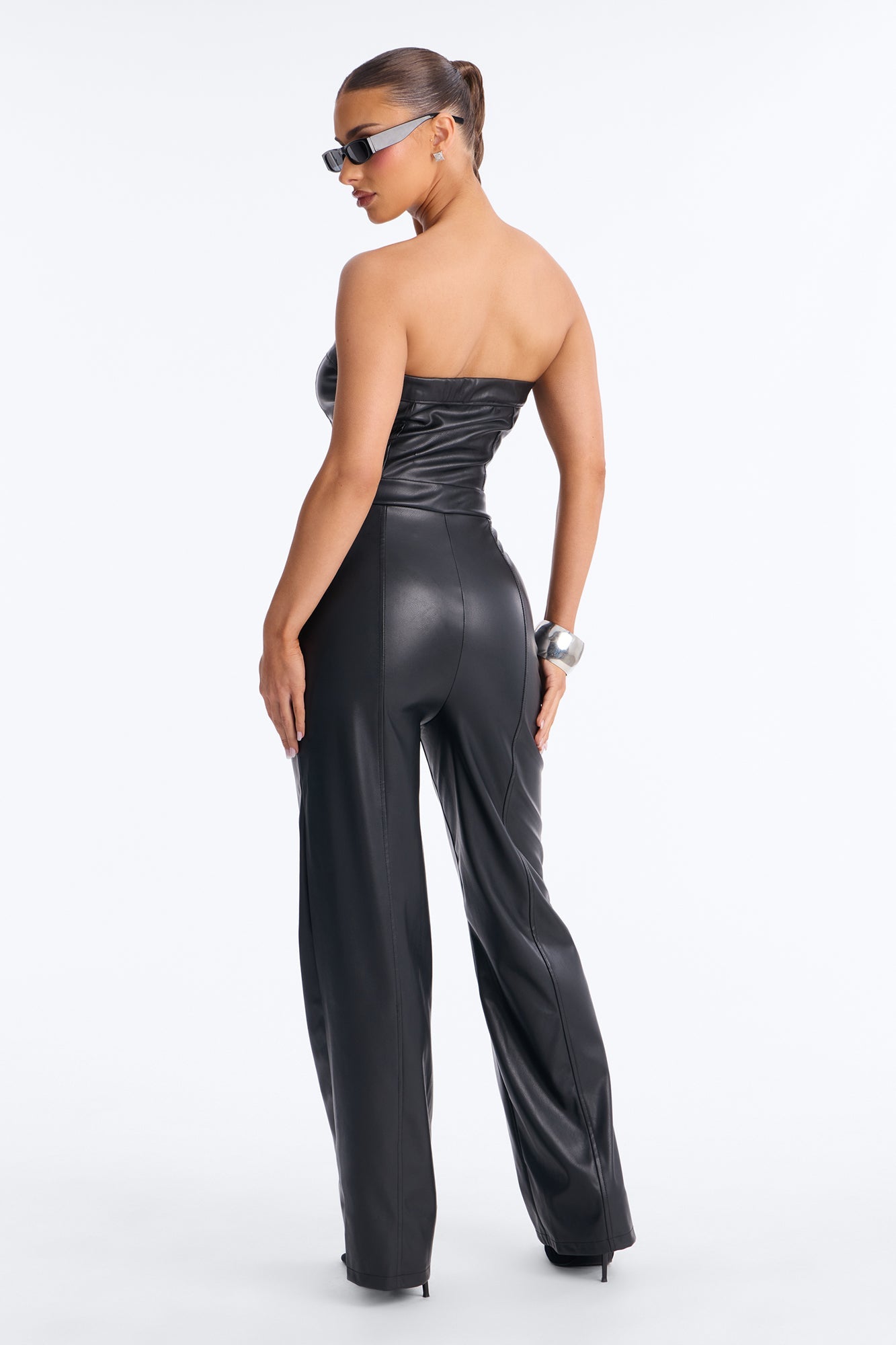 Maggie Strapless Faux Leather Jumpsuit - Black
