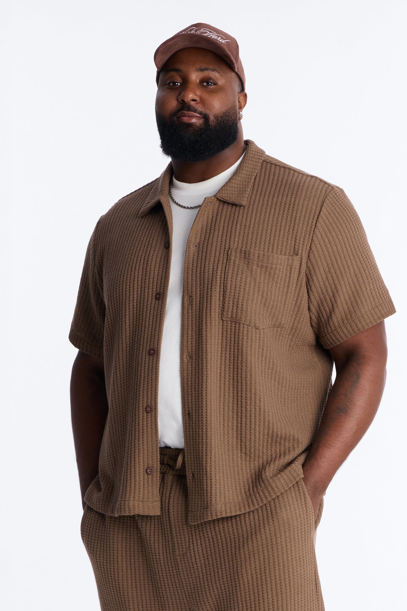 London Fog Textured Button Up Shirt - Brown