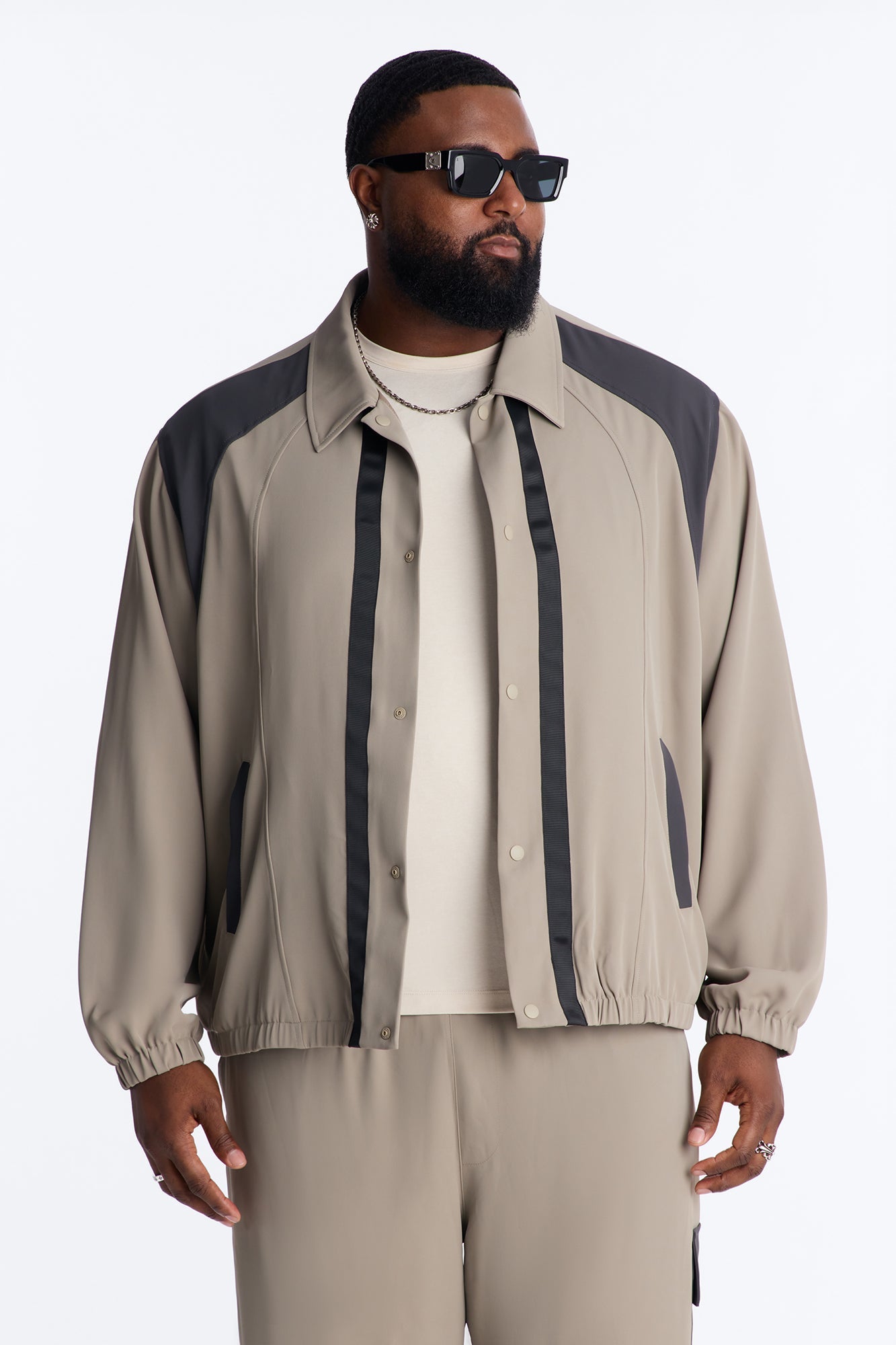 Relaxed Manchester Colorblock Coach Jacket - Taupe