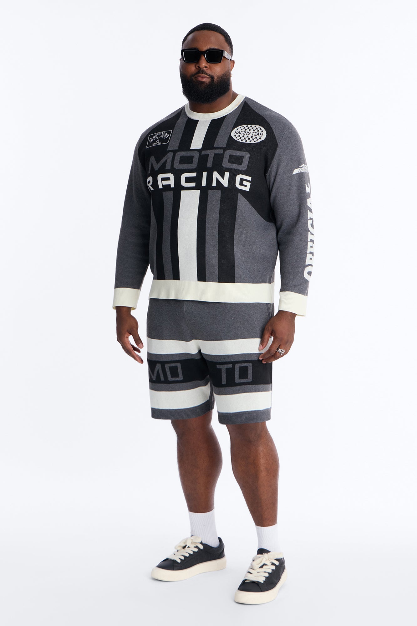 Retro Moto Stripe Sweater Short - Grey