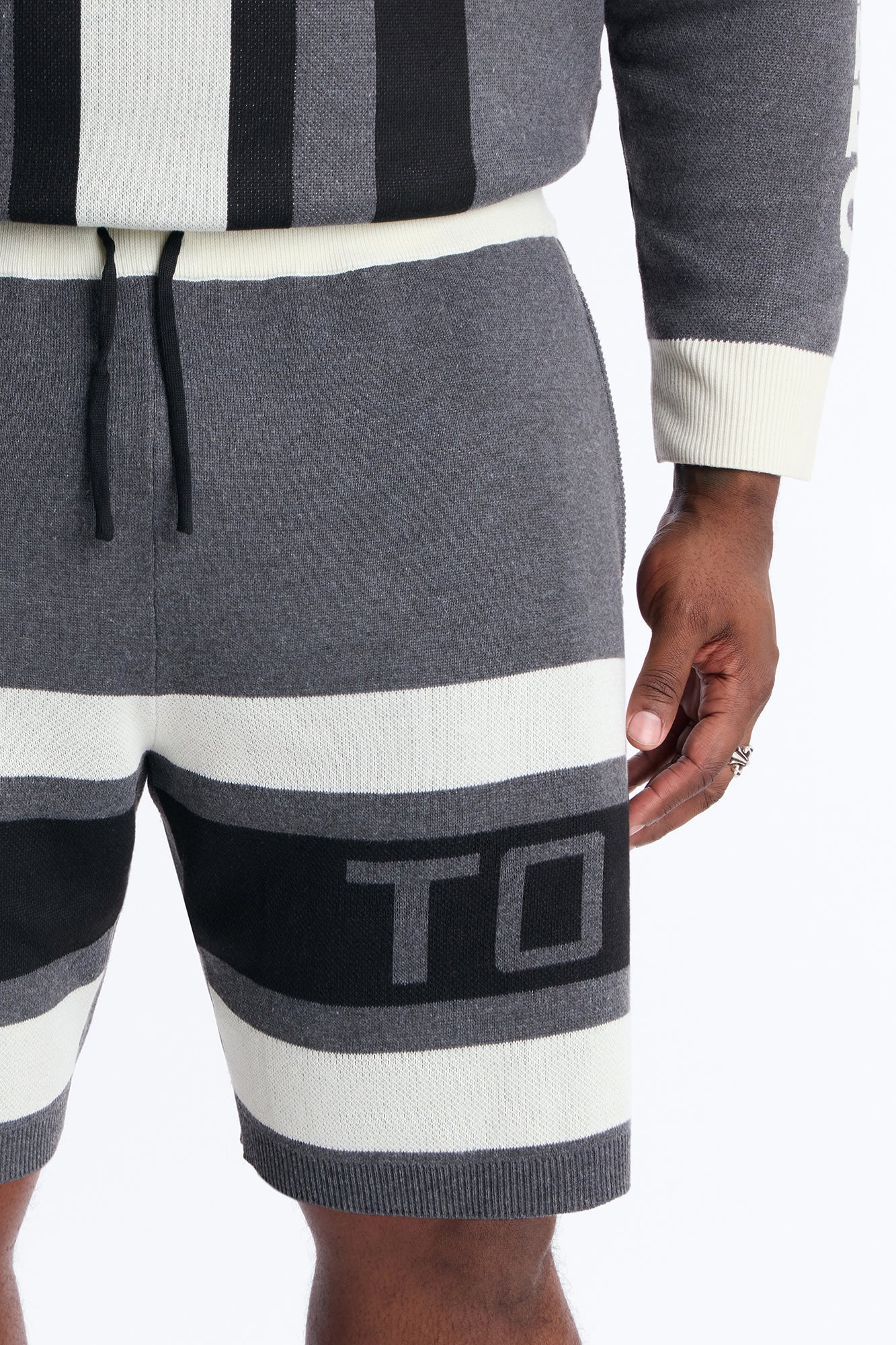 Retro Moto Stripe Sweater Short - Grey