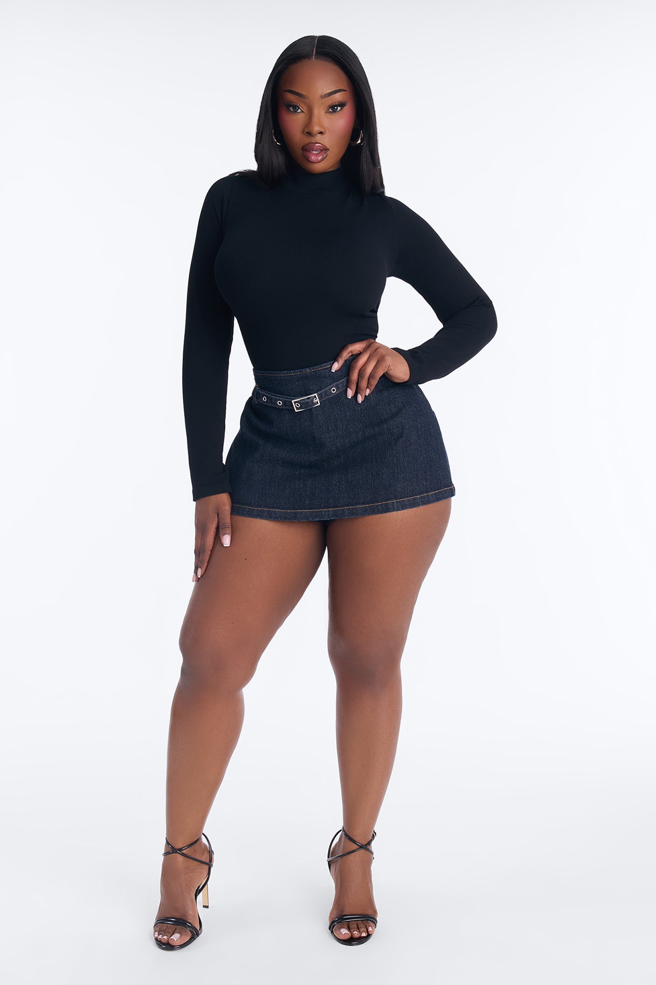 Bailey Belted Rinse Denim Mini Skort - Rinse Blue Wash