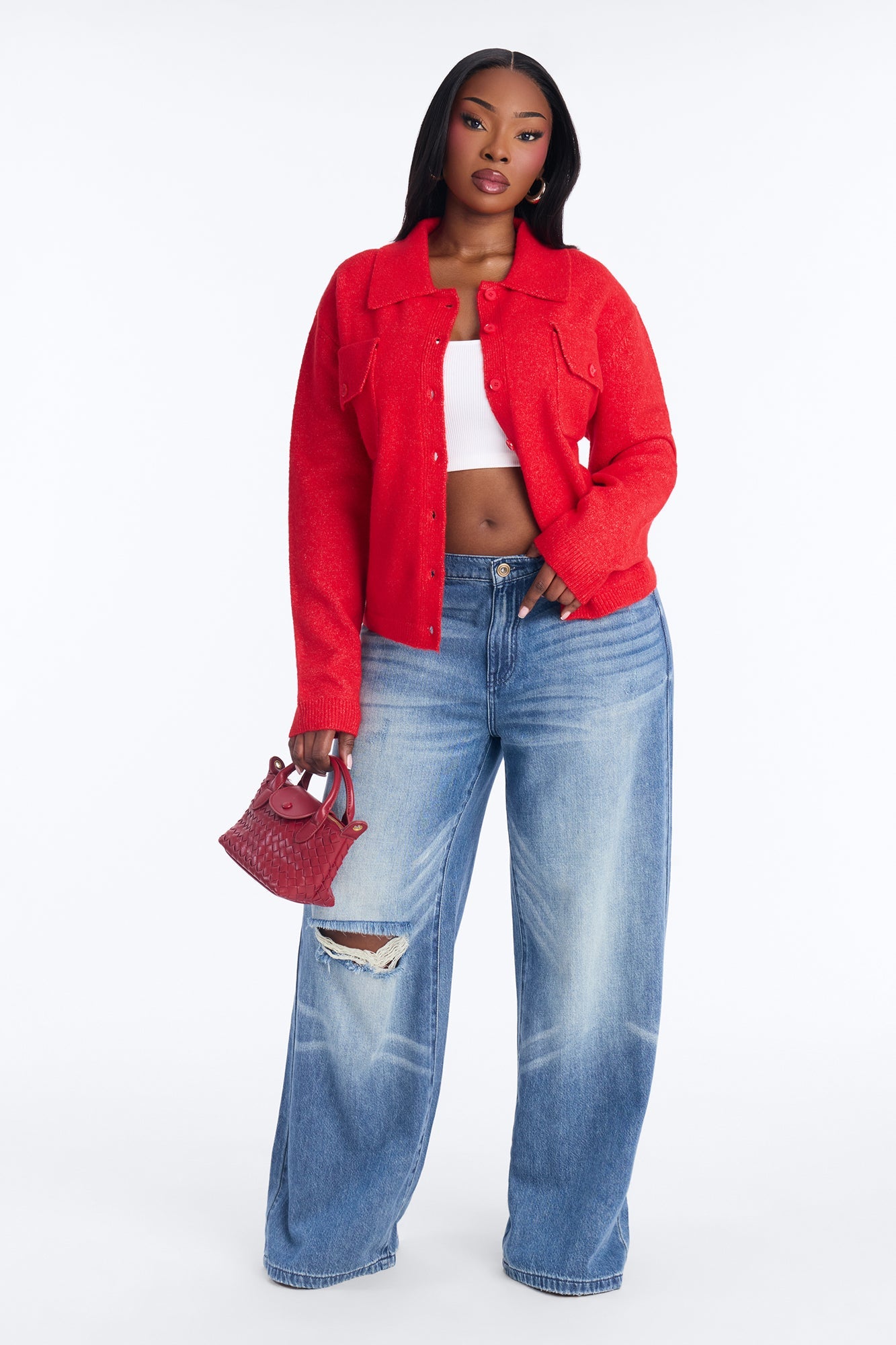 Chic And Confident Cardigan Sweater - Red