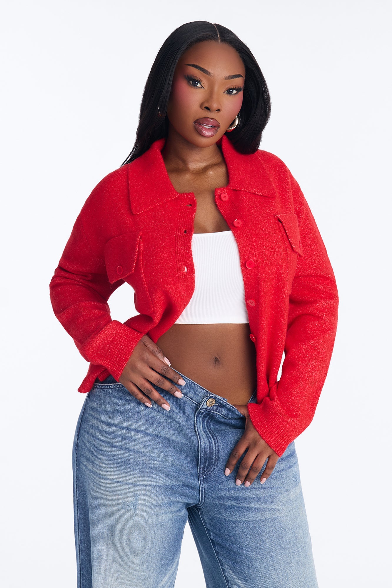 Chic And Confident Cardigan Sweater - Red