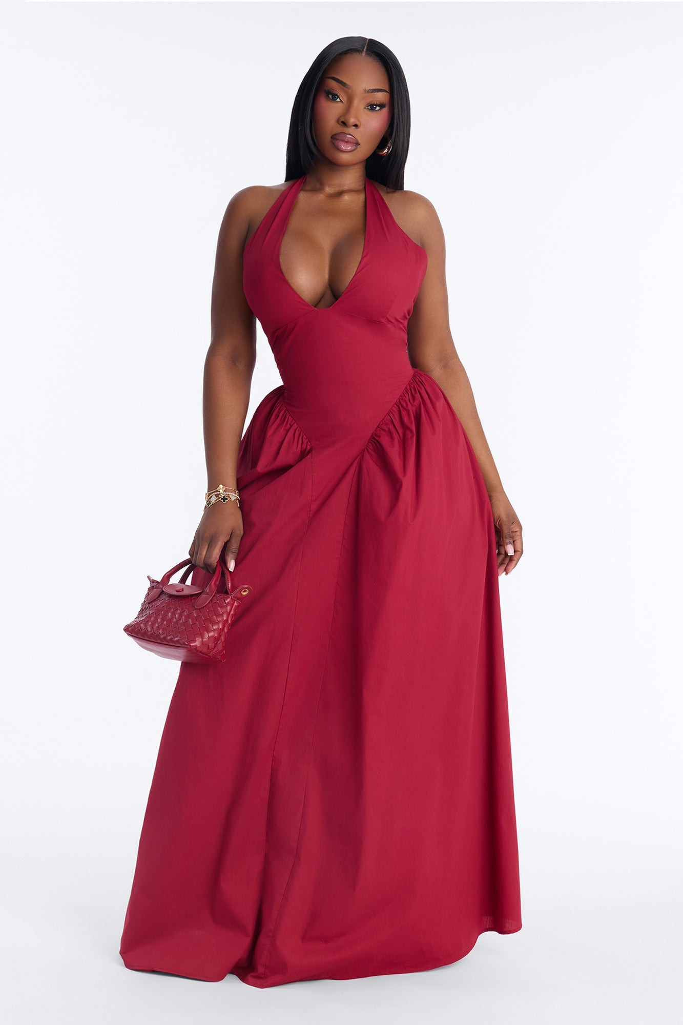 Maisie Drop Waist Poplin Maxi Dress - Wine